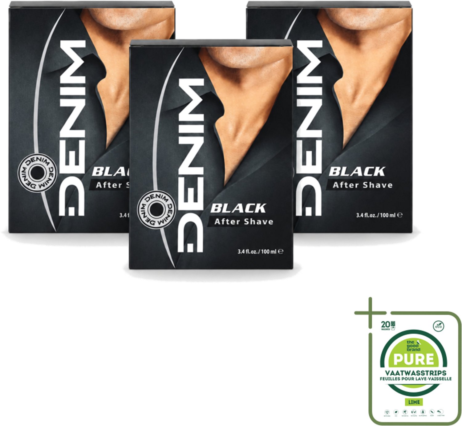 3 x Denim – Aftershave – Black – 100 ml - Grootverpakking - Vaatwasstrips - Aftershave Man - Aftershave Voor Mannen - Aftershave Na Scheren - Schermpoeder - Huidverzorging Na Scheren
