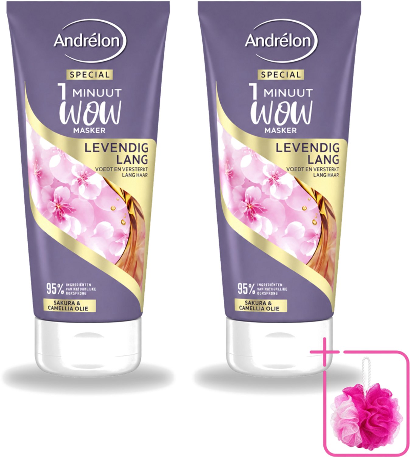 2 x Andrélon - 1 Minuut Wow Haarmasker - Levendig Lang - 180 ml - Bulkverpakking - 1 minuut masker - Douchemop - Lang haar masker