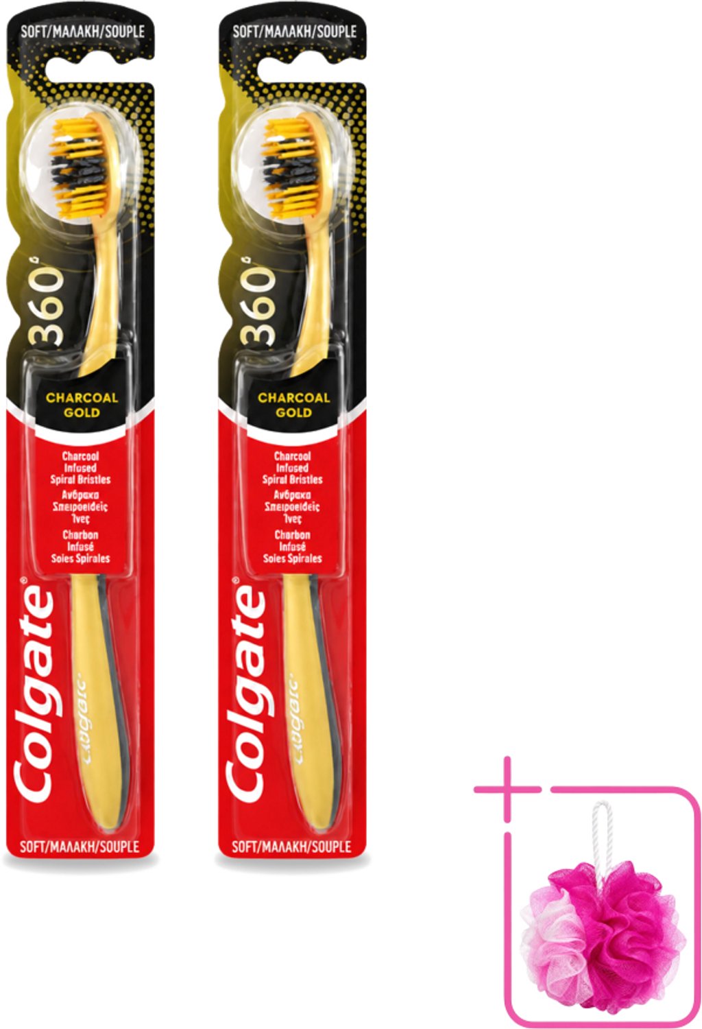2 x Colgate - Tandenborstel - 360 Charcoal Gold Soft - Zwart/Goud - 1 Tandenborstel - Bulkverpakking - Tandenborstel - Houtskool