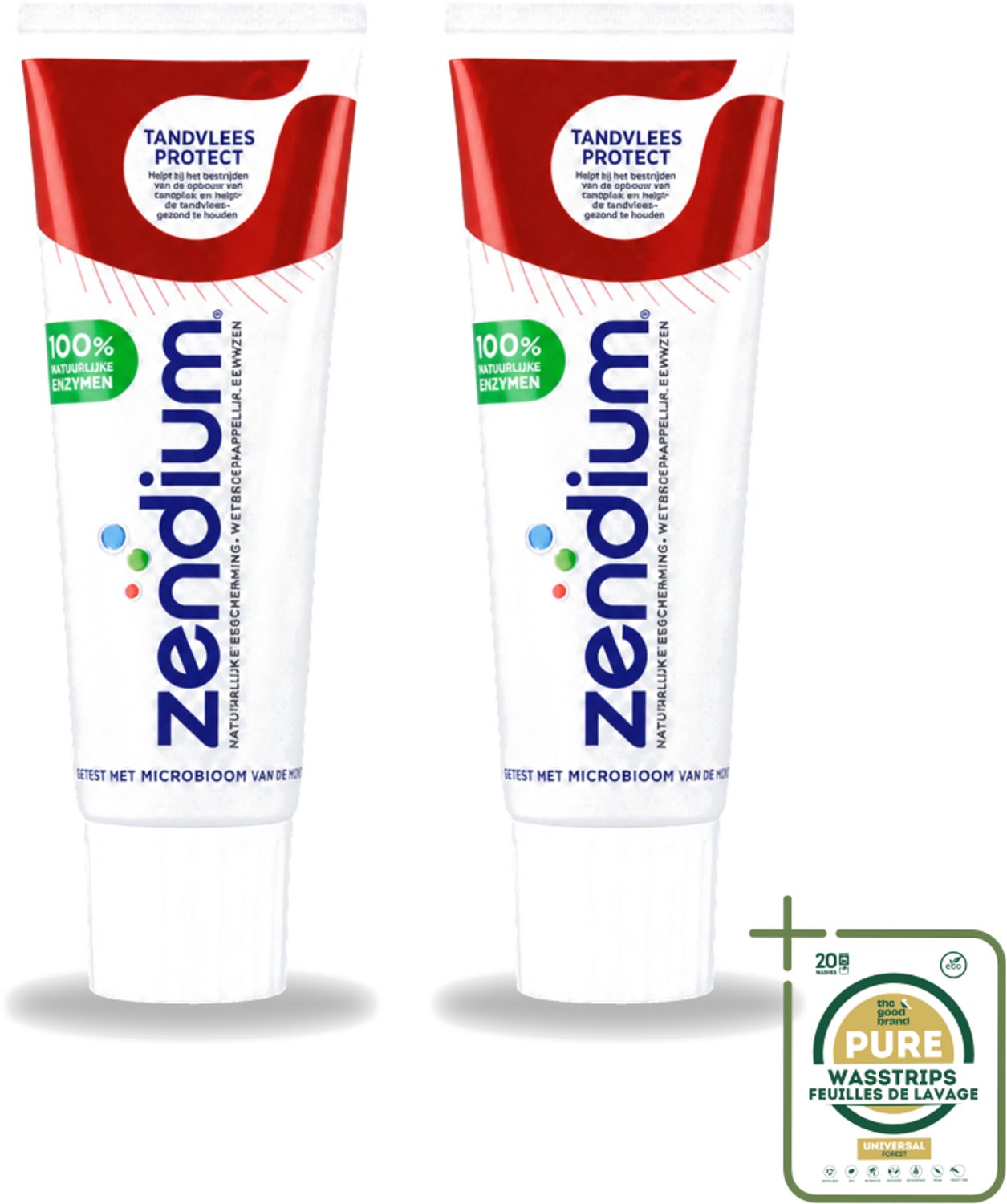 2 x Zendium – Tandpasta – Tandvlees Protect – 75 ml - Wasstrips - Gevoelig Tandvlees - Natuurlijke Tandpasta - Tandvlees Bescherming - Milde Tandpasta - Fluoride