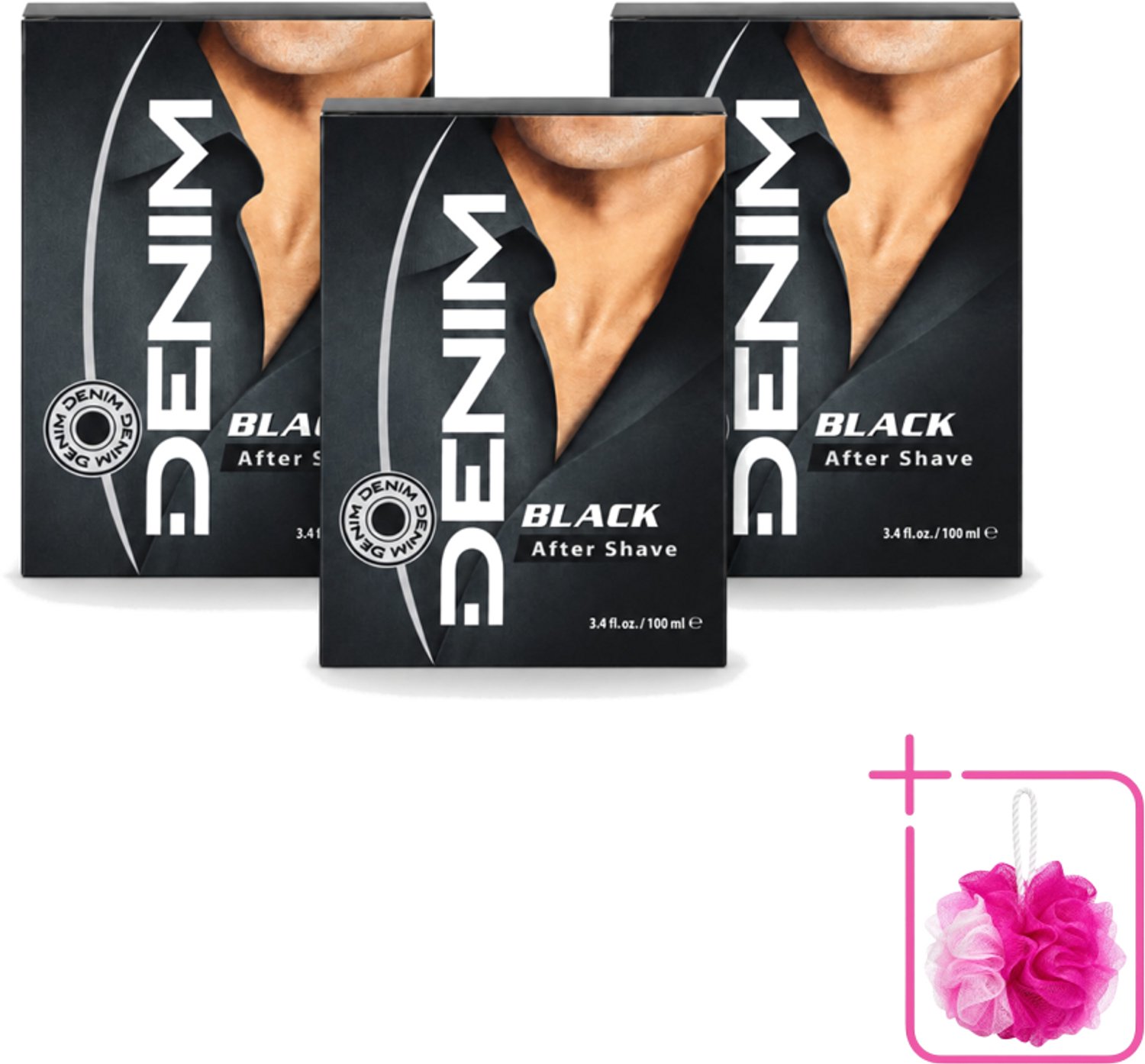 3 x Denim – Aftershave – Black – 100 ml - Bulkverpakking - Aftershave man - Douchemop - Aftershave voor mannen