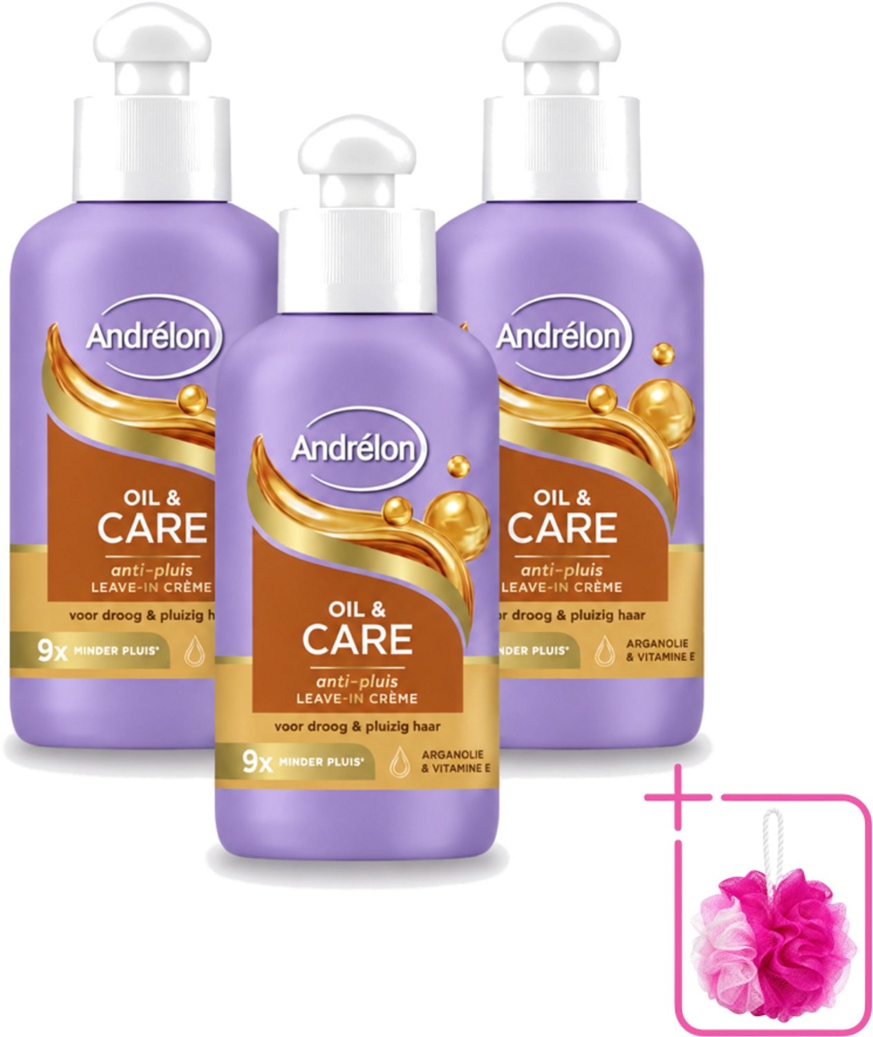 3 x Andrélon – Leave-In Crème – Oil & Care – 200 ml - Bulkverpakking - Haarkruid - Douchemop - Anti-pluis