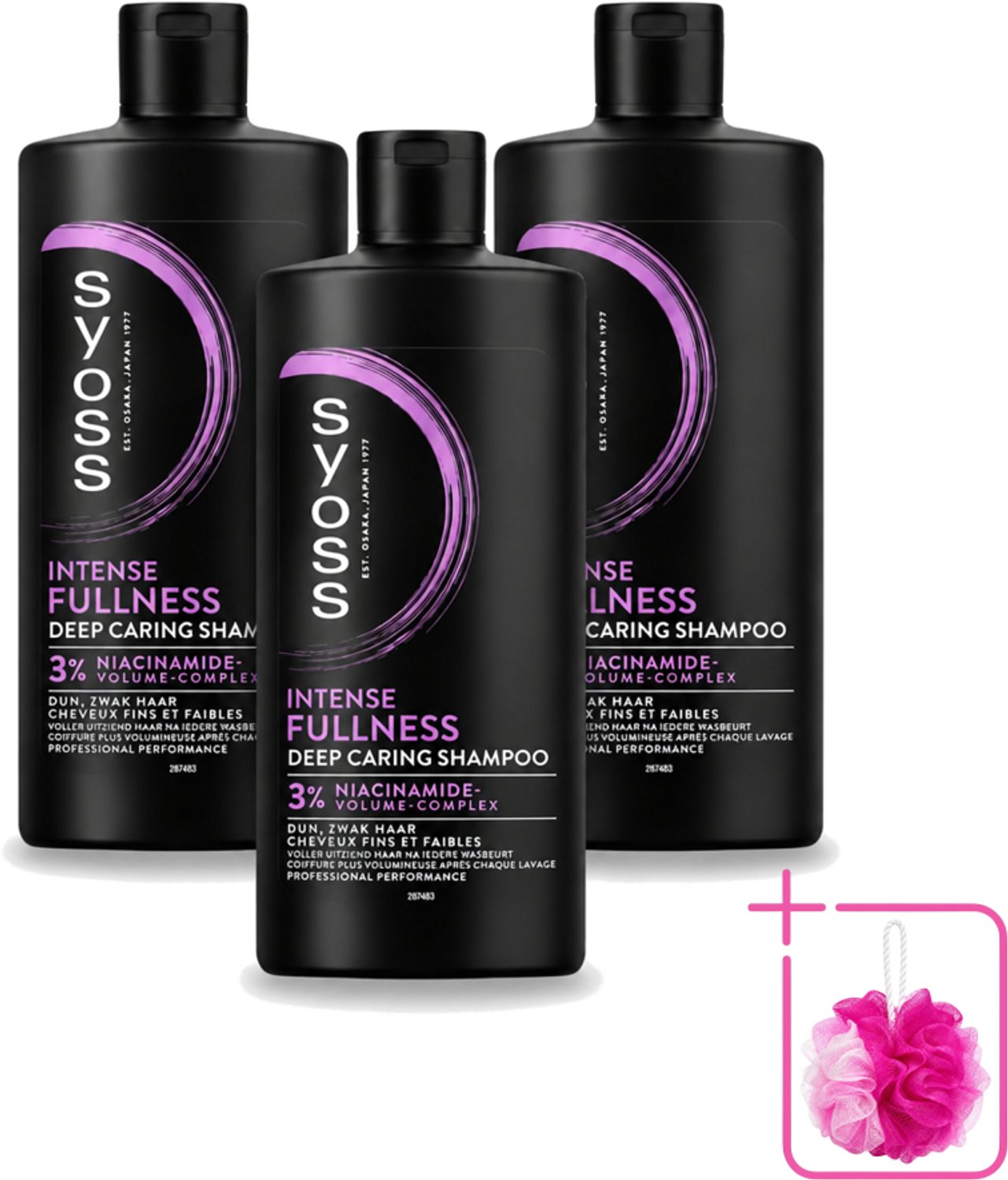 3 x Syoss – Shampoo – Intense Fullness – 440 ml - Bulkverpakking - Volume shampoo - Douchemop - Volumeshampoo