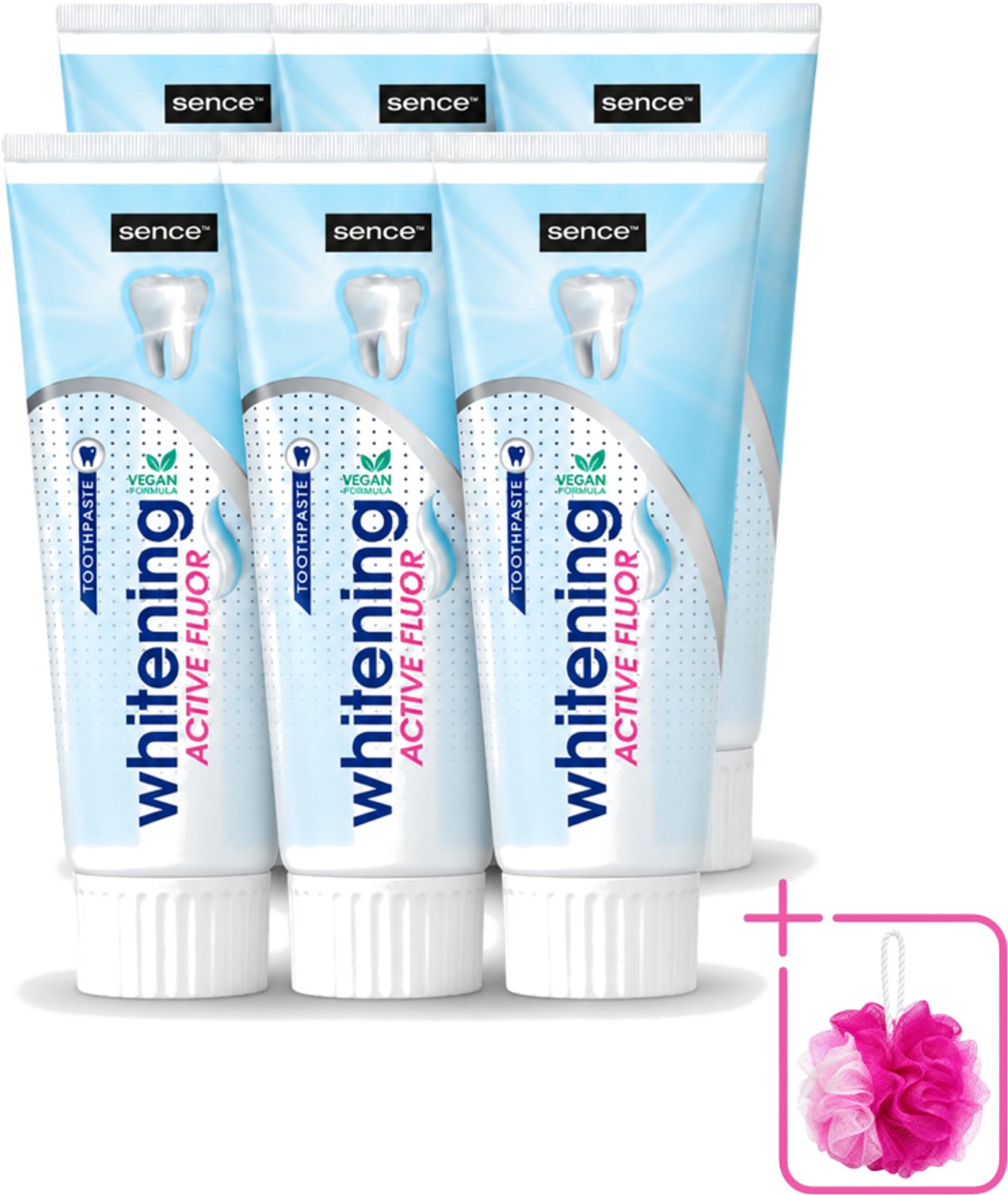 6 x Sence - Whitening - Tandpasta - Met Fluor - 75 ml - Bulkverpakking - Witte tanden - Douchemop - Tandpasta