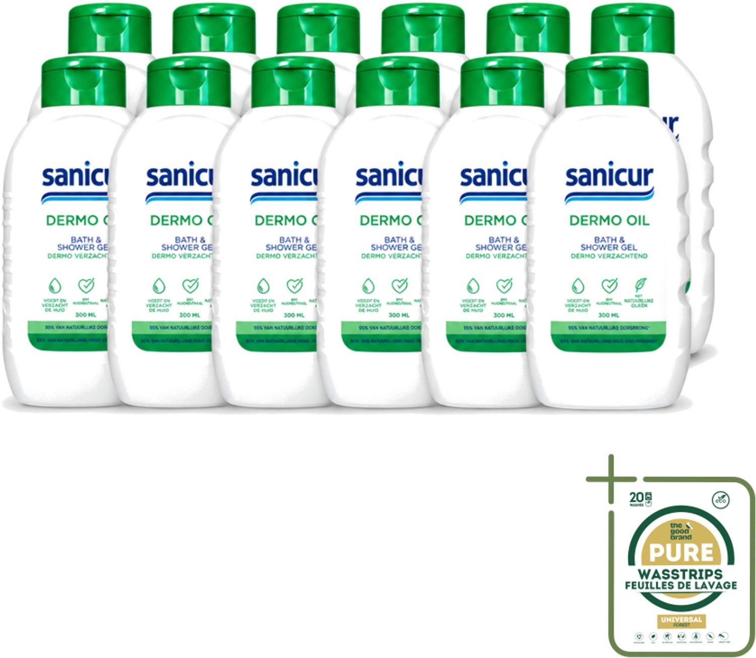 12 x Sanicur – Bad & Douchegel – Dermo-Oil – 300 ml - Wasstrips - Bad En Douchegel - Droge Huid - Gevoelige Huid - Voedende Badgels - Huidbarrière