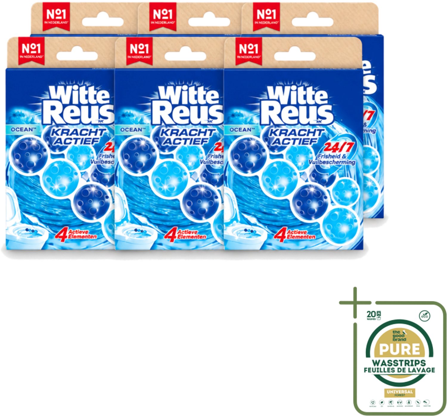 6 x Witte Reus – Toiletblok – Kracht Actief Oceaan – Duo Pack - Wasstrips - Toiletblok - Reiniging - Oceaangeur - Anti-kalk - Hygiëne