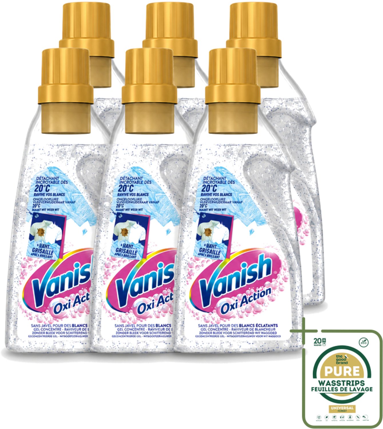 6 x Vanish – Wasbooster Gel – Oxi Action Whitening – 750 ml - Wasstrips - Wasbooster Gel - Witte Was - Vlekverwijdering - Witversterking - Actieve Zuurstof