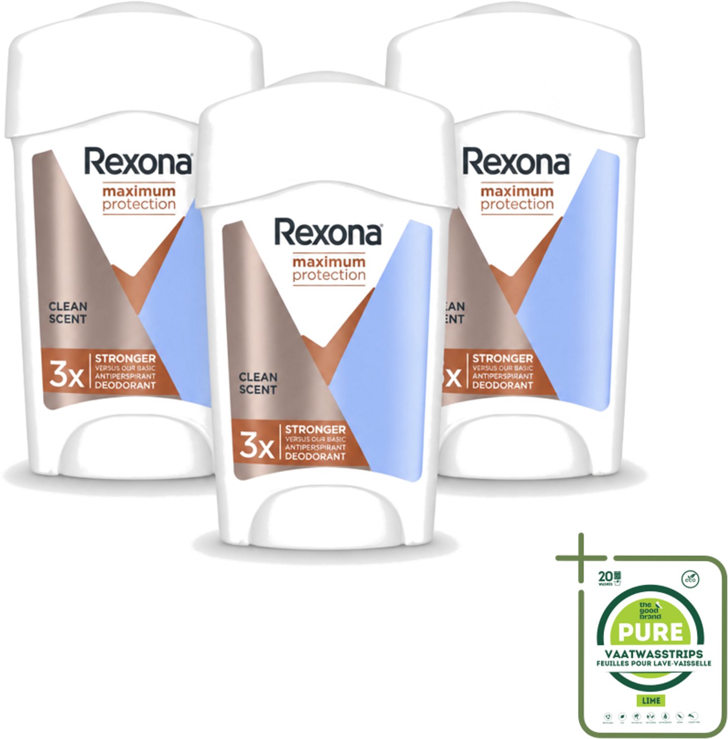 3 x Rexona Women – Anti-Transpirant Stick – Maximum Protection Clean Scent – 45 ml - Grootverpakking - Anti-transpirant Vrouw - Zweetvocht - Lichaamsgeur - Bescherming Tegen Zweet - Defence+ Technologie