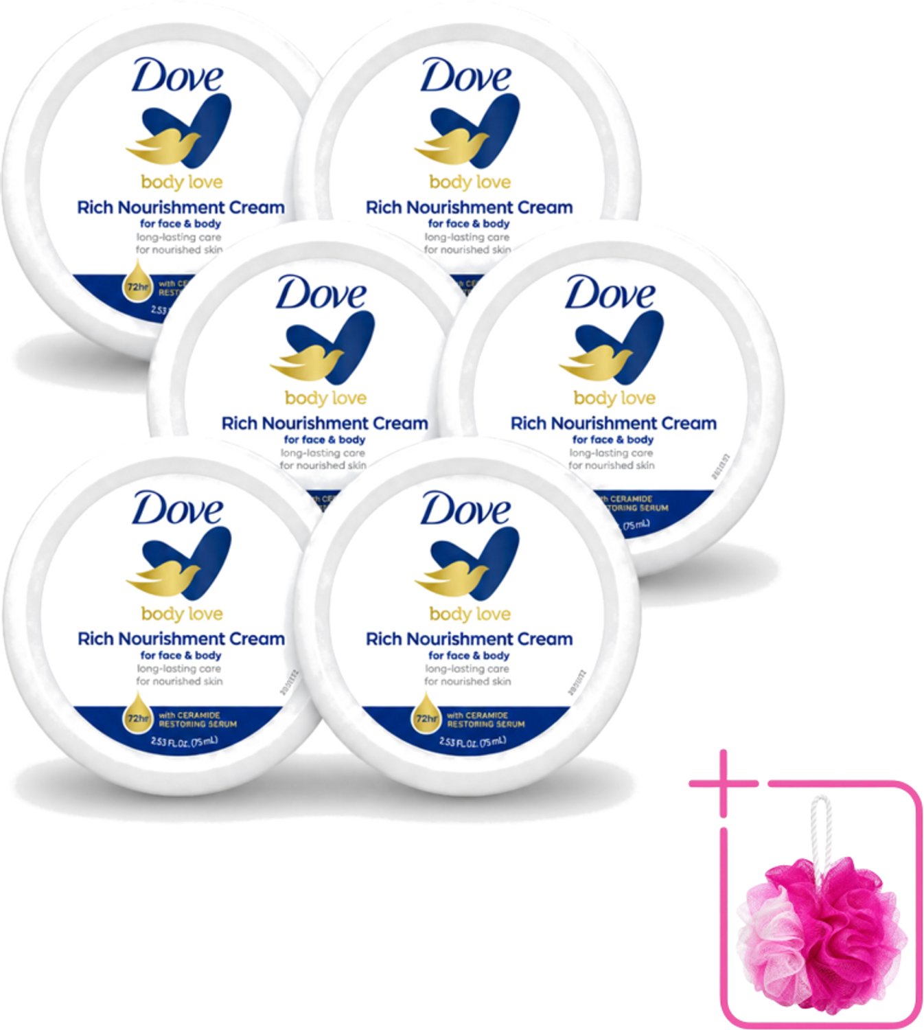 6 x Dove – Bodycrème – Rich Nourishment – 75 ml - Bulkverpakking - Bodycrème - Douchemop - Hydratatie