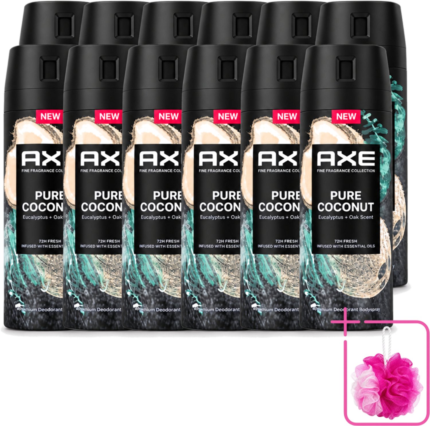 12 x Axe – Deodorant Spray – Pure Coconut – 150 ml - Bulkverpakking - Deodorant spray - Douchemop - Kokosgeur