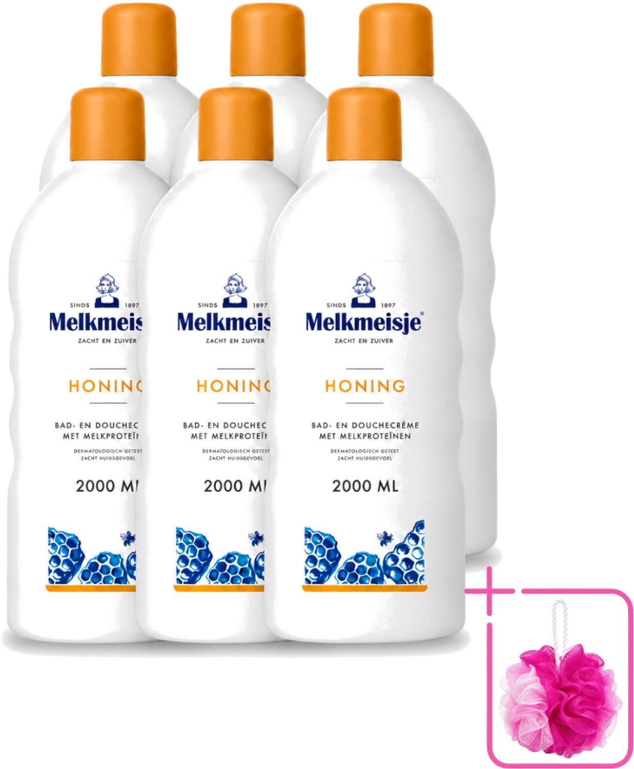 6 x Melkmeisje – Bad & Douche – Honing – 2000 ml - Bulkverpakking - Melkmeisje bad en douche - Douchemop - Bad en douche crème