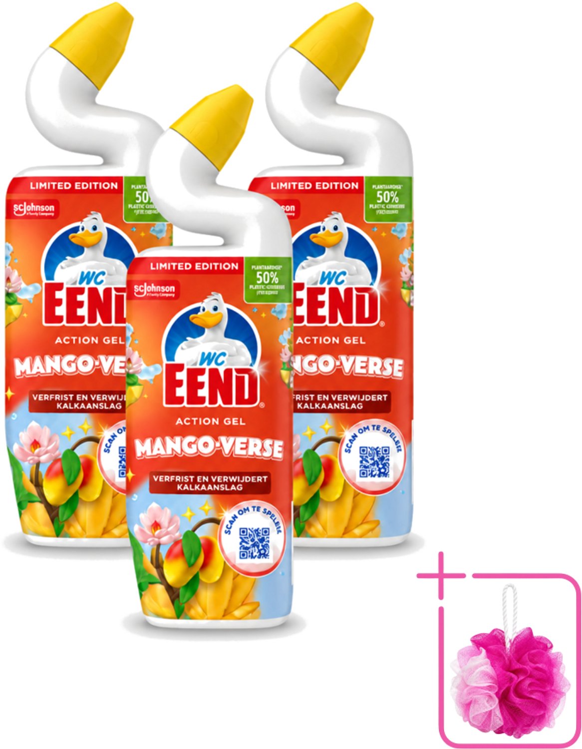 3 x WC Eend – Toiletgel – Action Gel Mango Fresh – 750 ml - Bulkverpakking - Toiletreiniger - Douchemop - Wc reinigen