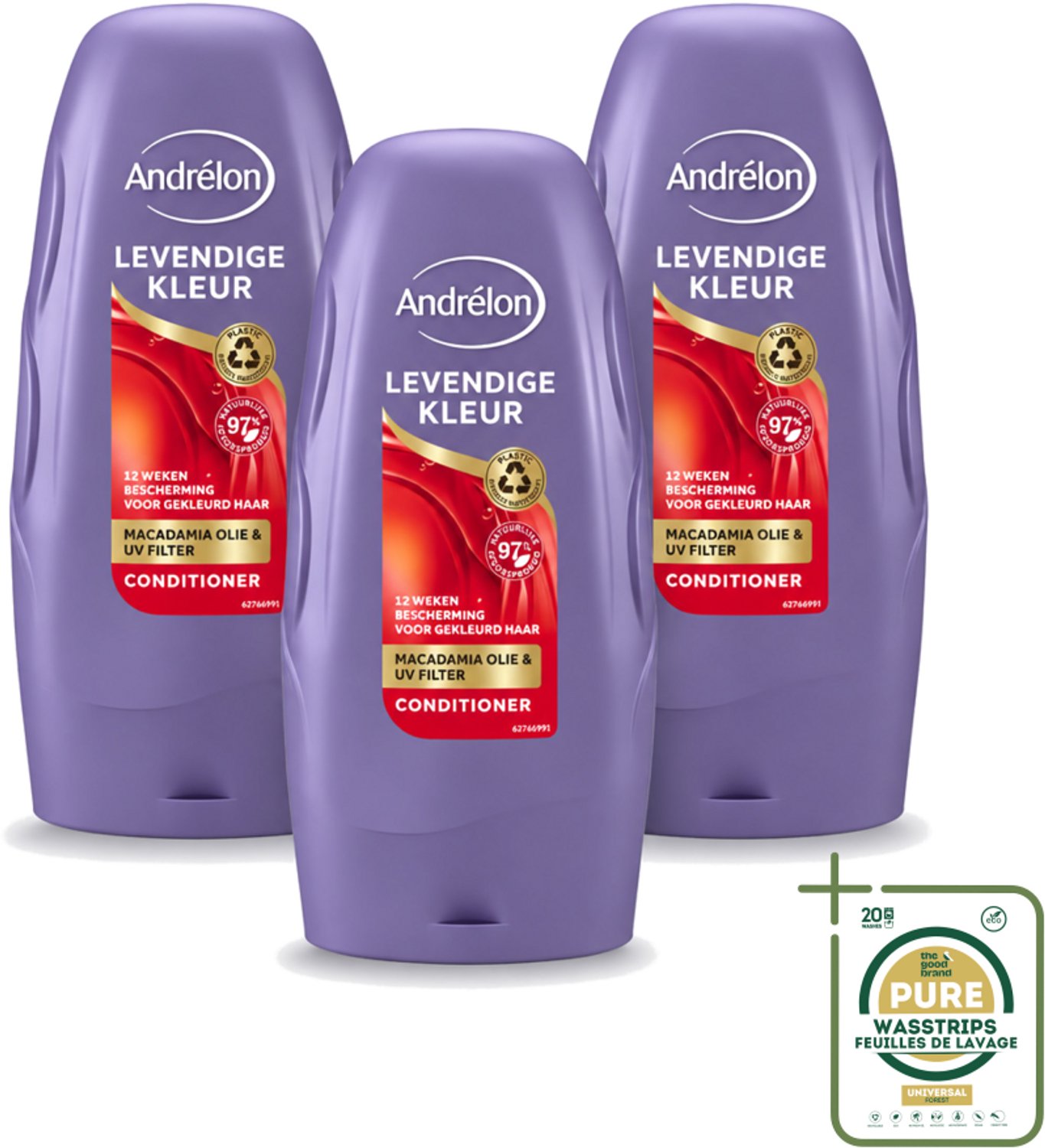 3 x Andrélon - Levendige Kleur - Conditioner - Kleurbehoud - 250 ml - Wasstrips - Gekleurd Haar - Kleurbehoud - Haar Verzorging - Haar Glans - Haar Voeding