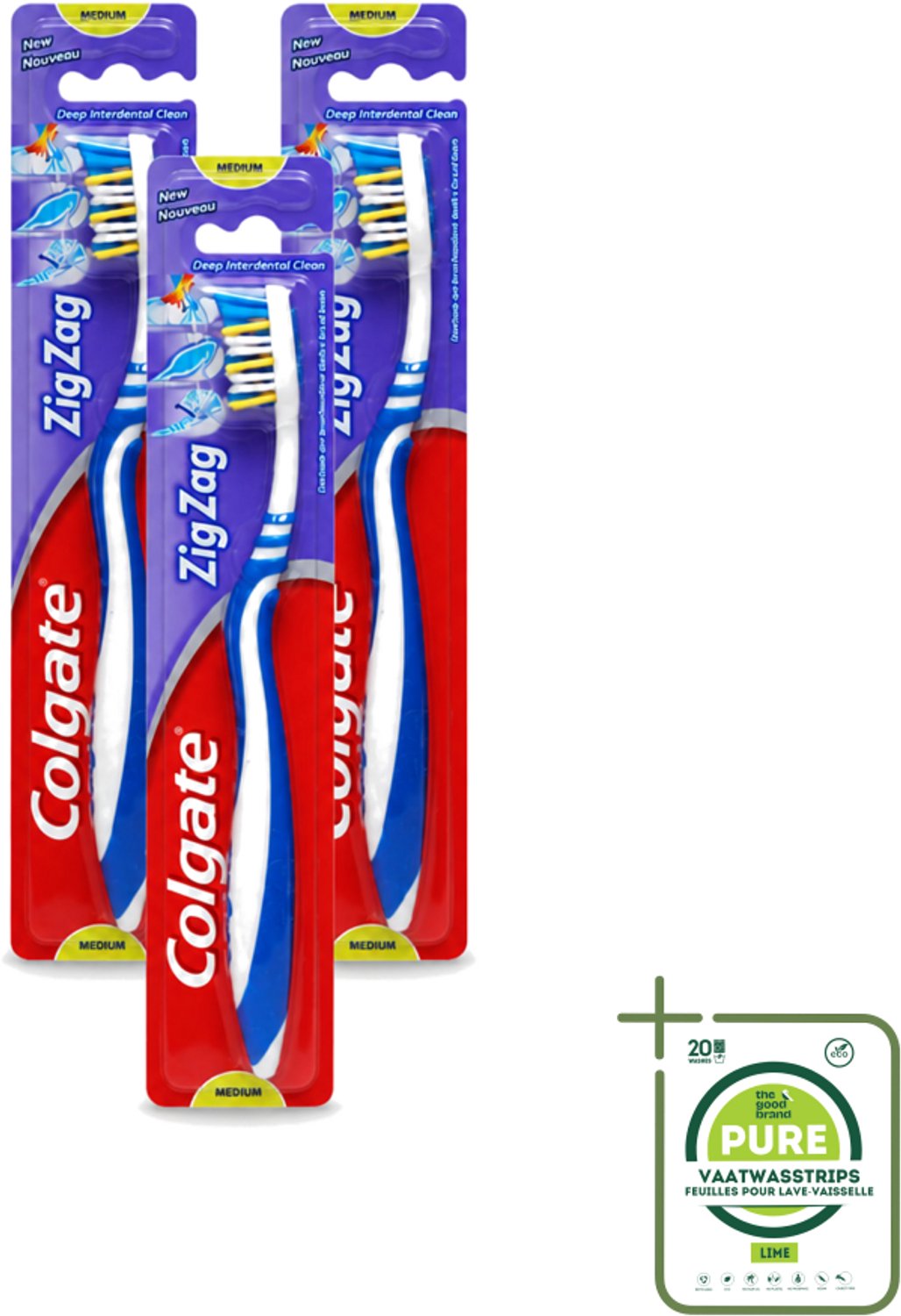 3 x Colgate - Tandenborstel - ZigZag Medium - 1 Tandenborstel - Grootverpakking - Tandenborstel - Tandenborstel Zigzag - Reiniging Tanden - Tandenborstel Medium - Tandenborstel Colgate