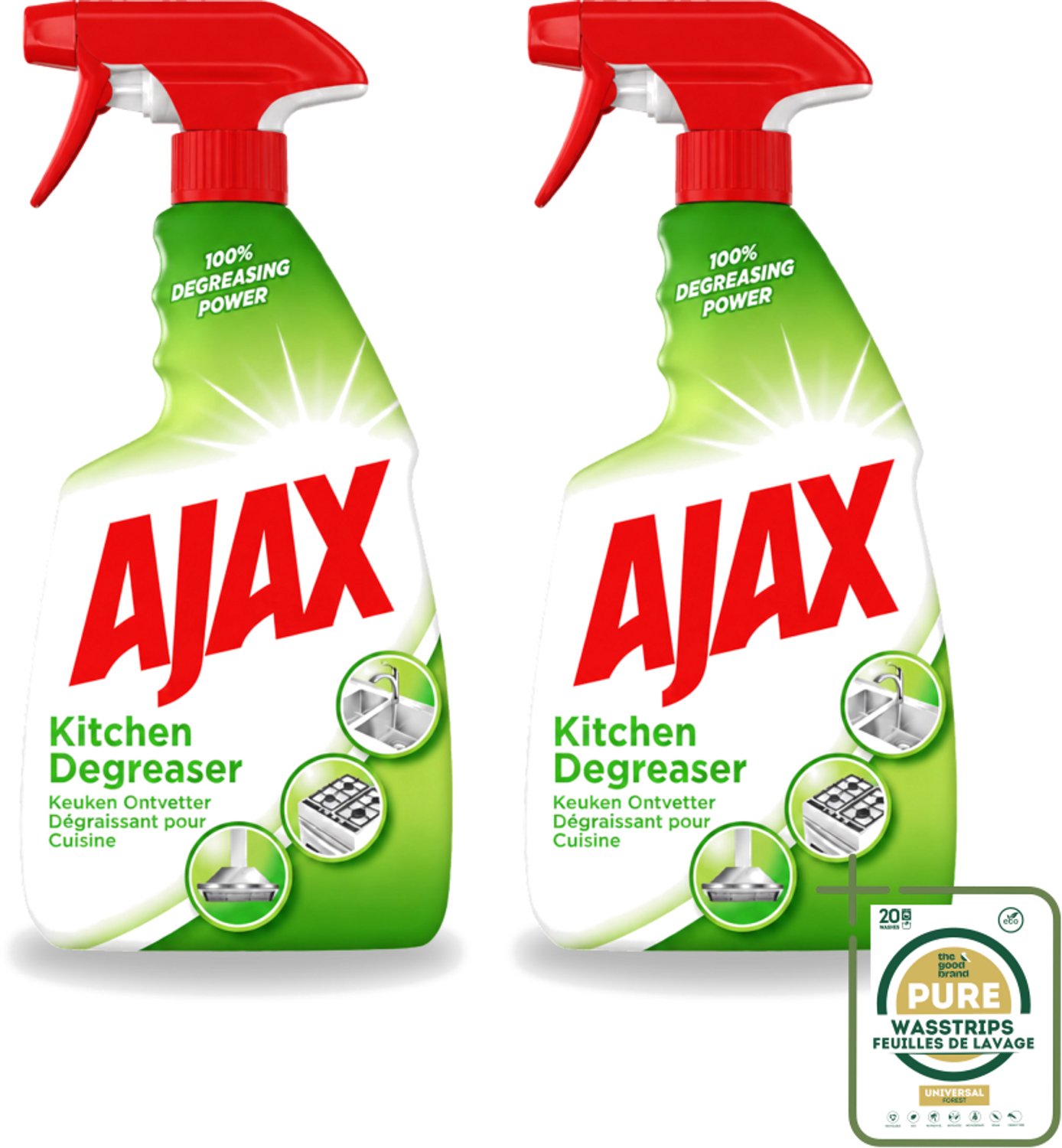 2 x Ajax - Keuken Ontvetter Spray - Verwijdert Hardnekkig Vet - 750 ml - Keuken Ontvetter - Vet Verwijderen - Keuken Reinigen - Hardnekkig Vet - Keuken Schoonmaken