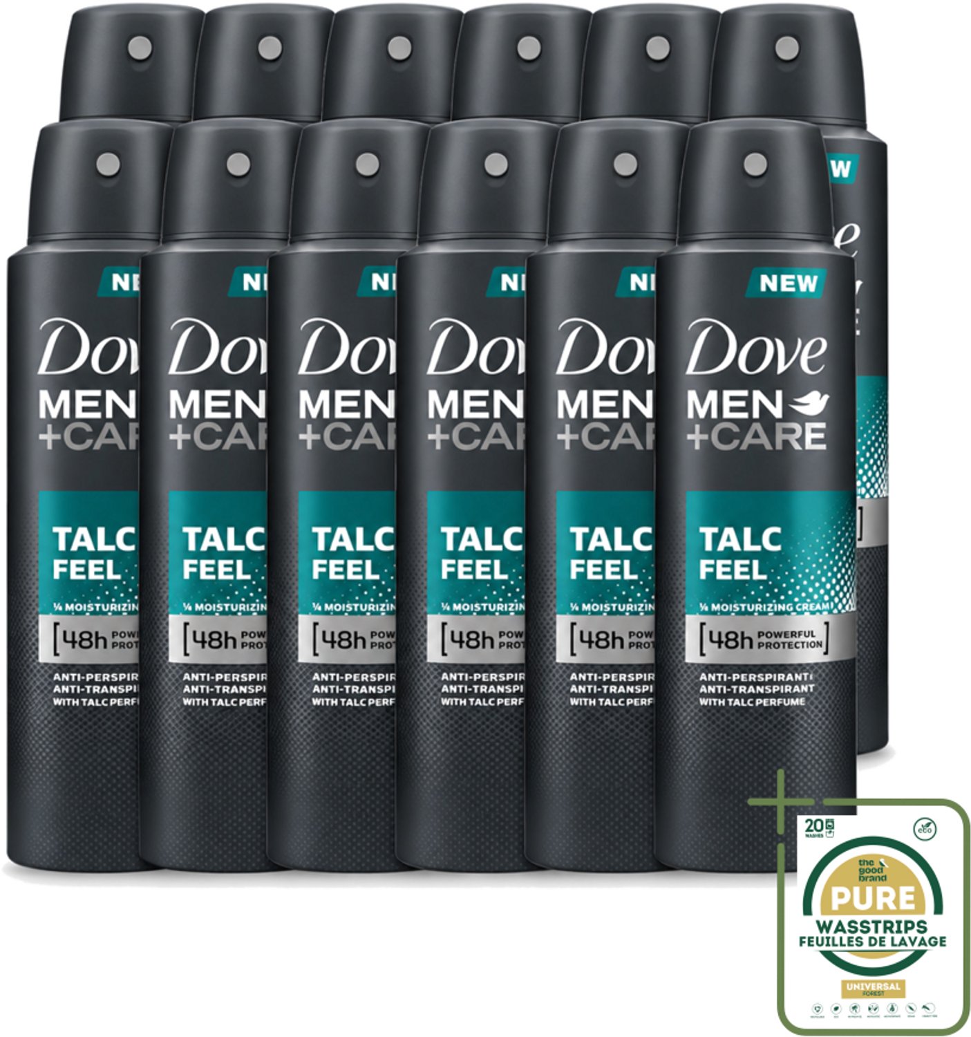 12 x Dove - Deodorant - Men Care Talc Feel - Zachte en verzorgende bescherming - 150 ml - Wasstrips - Deodorant Spray - Zweetbescherming - Frisheid - Huidbescherming - Men Care