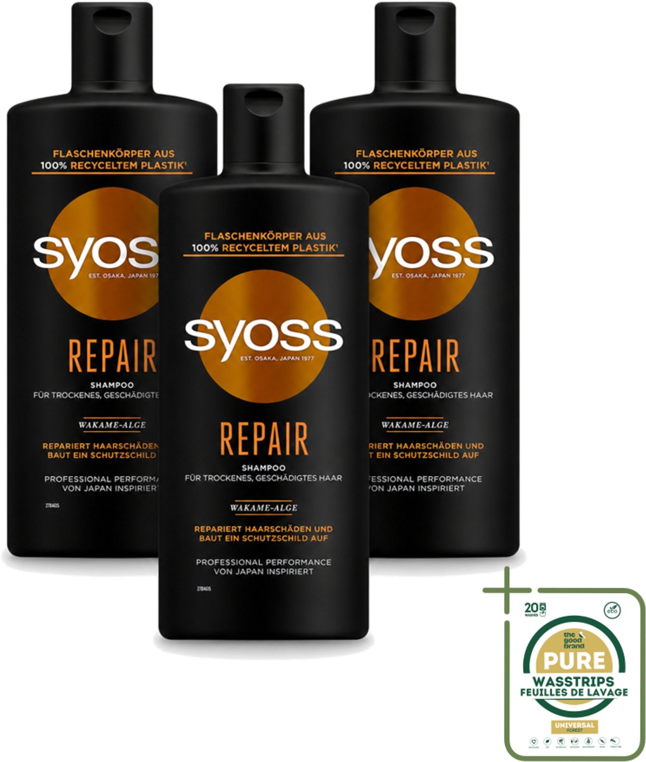 3 x Syoss Repair Shampoo - Shampoo - Herstel - 440 ml - Wasstrips - Herstel Haar - Beschadigd Haar - Haar Herstellen - Haar Versterken - Haar Hydrateren