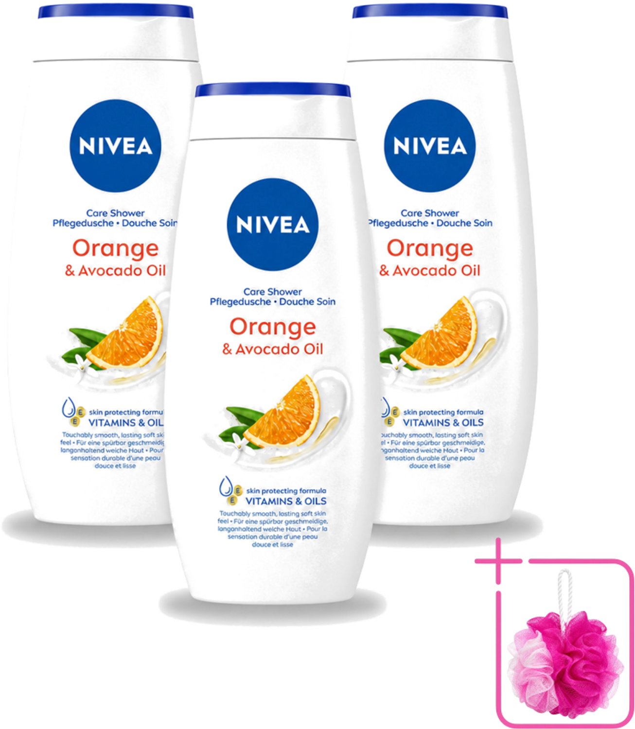 3 x Nivea - Douchegel - Orange - Voelbaar Gladde Huid - 250 ml - Bulkverpakking - Douchegel - Douchemop - Huid verzorgen