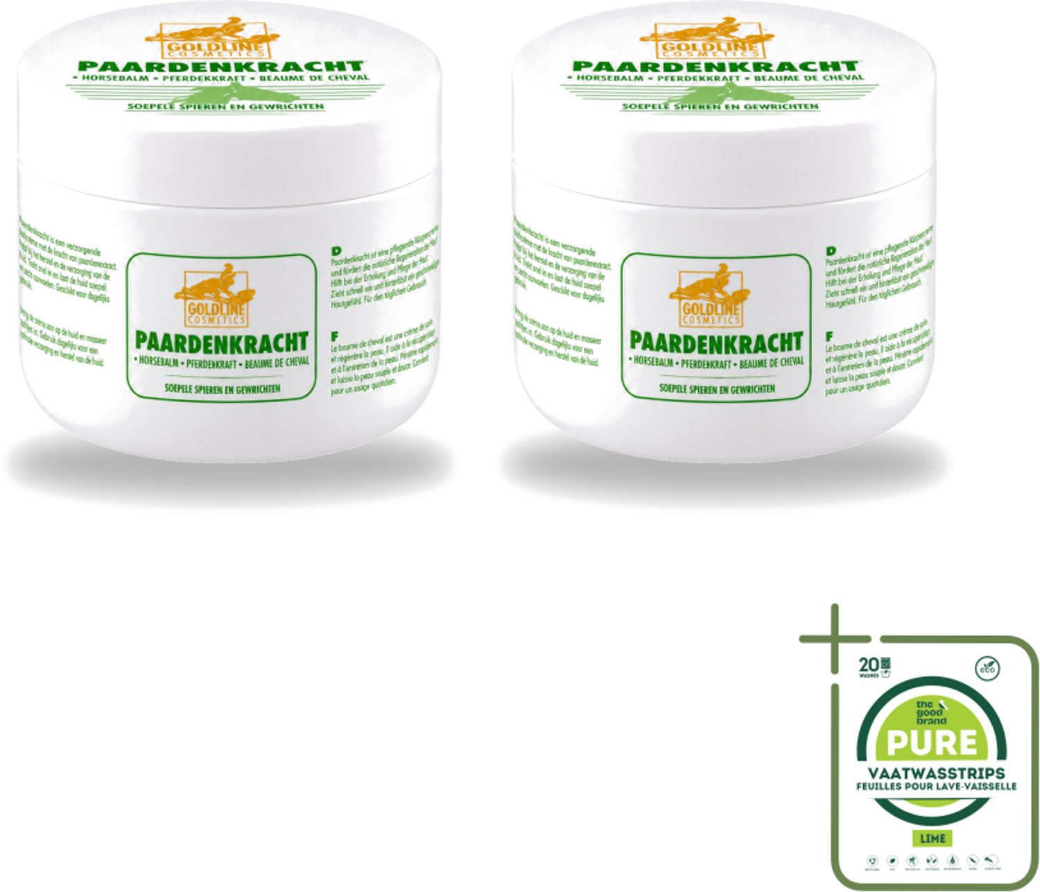 2 x Goldline - Bodycrème - Paardenkracht - Herstel & Verzorging - 250 ml - Grootverpakking - Vaatwasstrips - Paardenkracht Bodycrème - Huid Herstel - Huid Verzorging - Spieren Verzorgen - Gewrichten Verzorgen