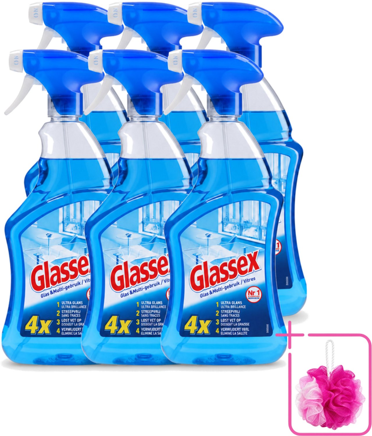 6 x Glassex - Glas & Multi Schoonmaak Spray - Voor Stralend Glas & Vlekken - 750 ml - Bulkverpakking - Schoonmaken - Glas reinigen