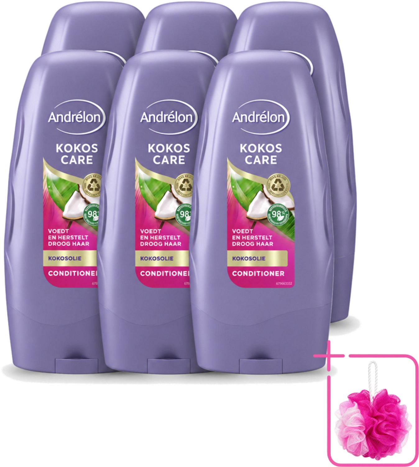 6 x Andrélon - Kokos Care - Conditioner - Diepe Hydratatie - 250 ml - Bulkverpakking - Droog haar - Douchemop - Herstel haar