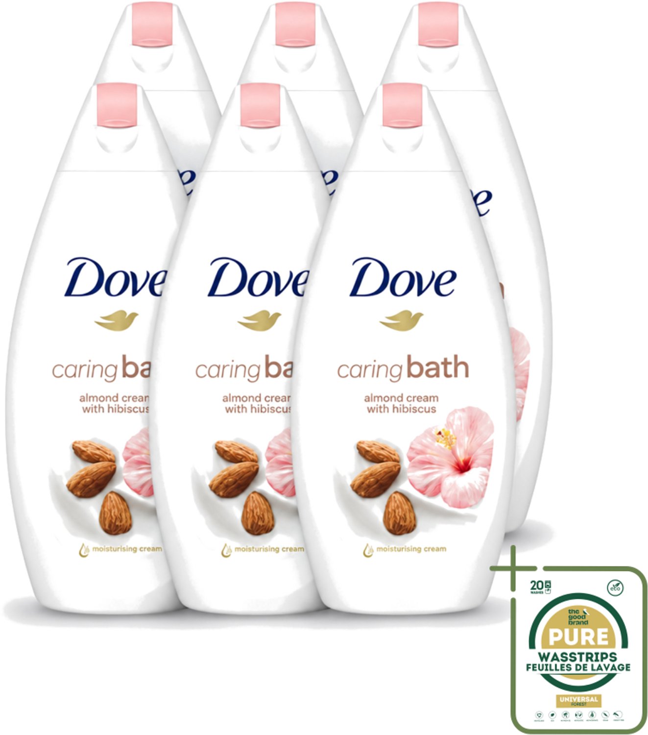 6 x Dove – Badcrème – Caring Bath Almond – 450 ml - Wasstrips - Badcrème - Badcrème Almond - Badcrème Voor Huid - Badcrème Voor Ontspanning - Badcrème Voor Gevoelige Huid