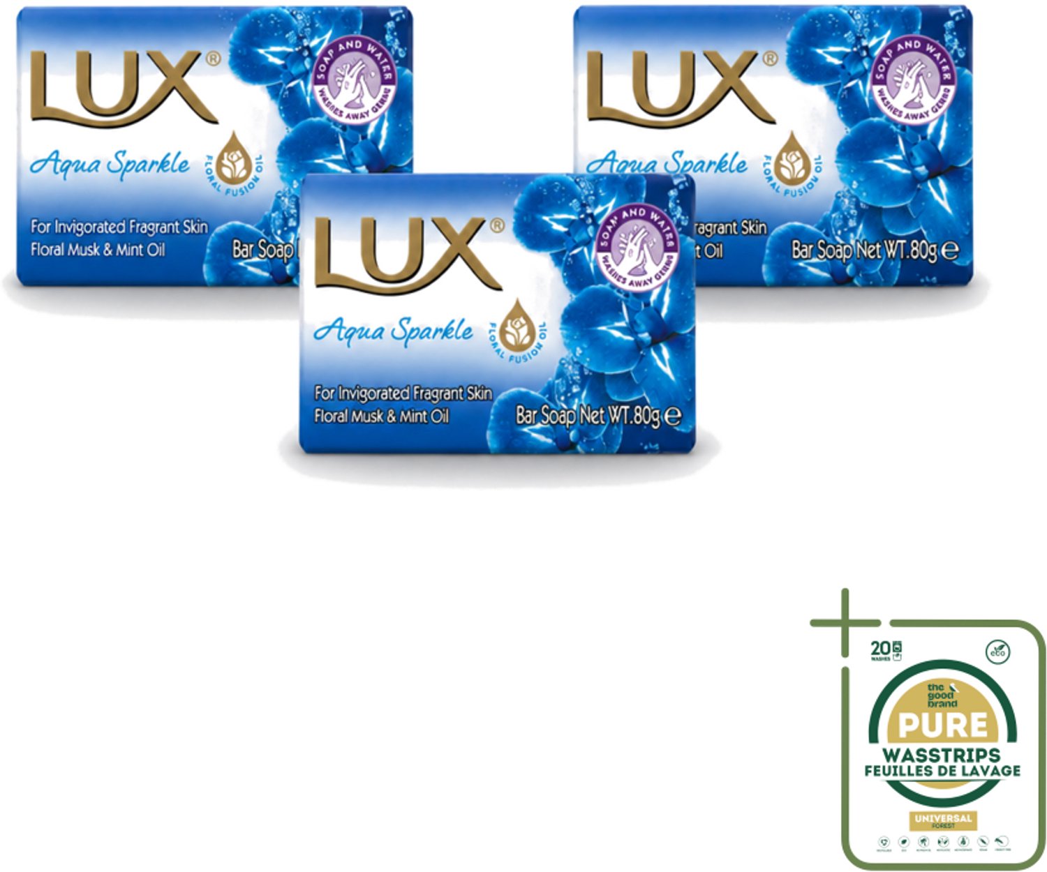 3 x Lux – Bar Soap – Aqua Sparkle – 80 g - Wasstrips - Zeeptablet - Aqua Sparkle - Reiniging - Huidverzorging - Frisse Geur