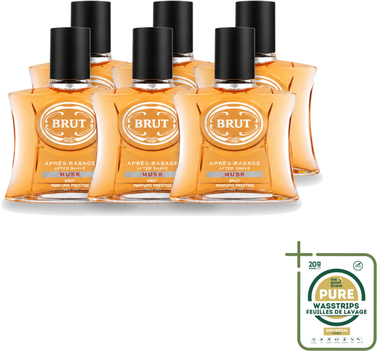 6 x Brut – Aftershave Lotion – Musk – 100 ml - Wasstrips - Aftershave Musk - Aftershave Lotion - Heren Aftershave - Klassieker Aftershave - Amber Geur