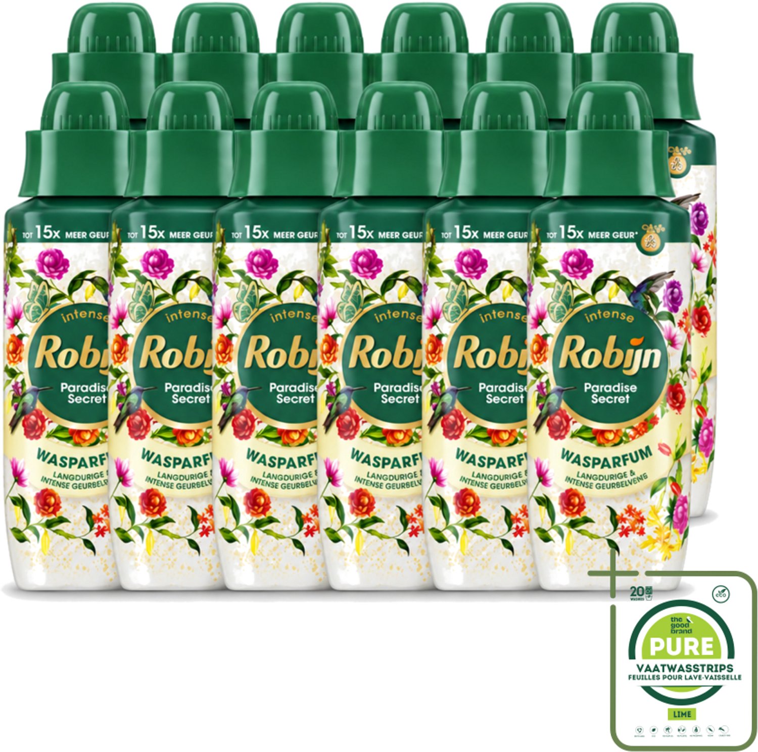 12 x Robijn – Wasparfum – Paradise Secret – 342 ml - Grootverpakking - Vaatwasstrips - Wasparfum - Wasparfum Voor Kleding - Geurboost - Botanische Geur - Wasmiddel