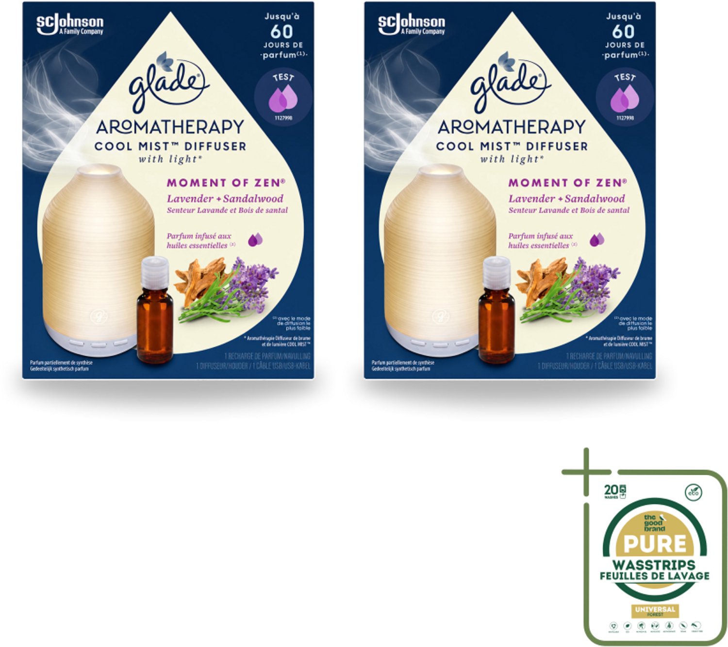 2 x Glade – Aromatherapy Mist Diffuser – Starterpakket – Houder + Moment of Zen Navulling - 17,4 ml - Wasstrips - Aromatherapie - Ontspanning - Geur - Luchtverfrisser - Diffuser