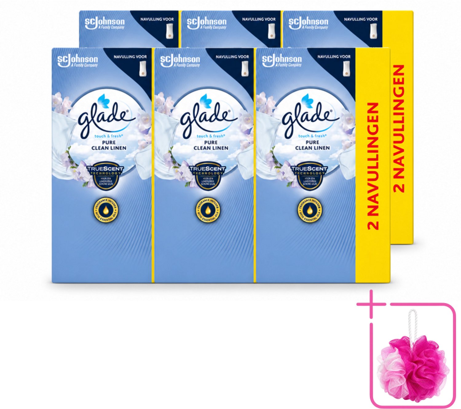 6 x Glade - Touch & Fresh Navulling - Pure Clean Linen - 2 × 10 ml - Bulkverpakking - Navulling - Douchemop - Geur