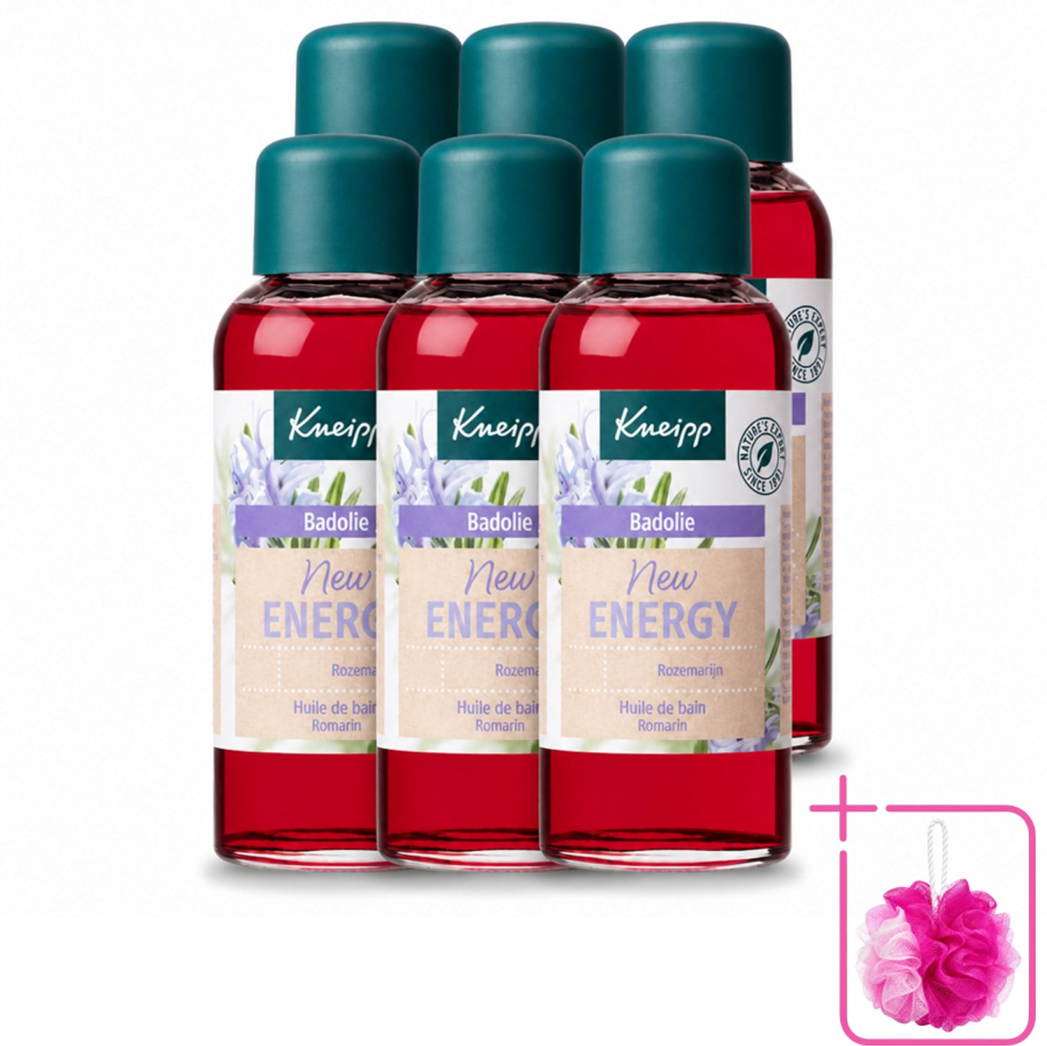 6 x Kneipp - Badolie - Rozemarijn - Voor nieuwe energie - 100 ml - Bulkverpakking - Badolie - Douchemop - Energie