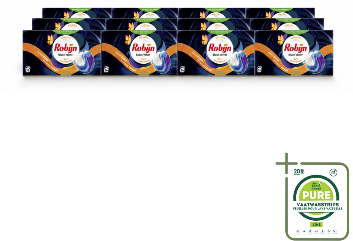 12 x Robijn – 3-in-1 Wascapsules – Black Velvet - 26 Capsules - Grootverpakking - Vaatwasstrips - Zwarte Was - Donkere Was - Wascapsules - Wasbeurten - Wasverzachter