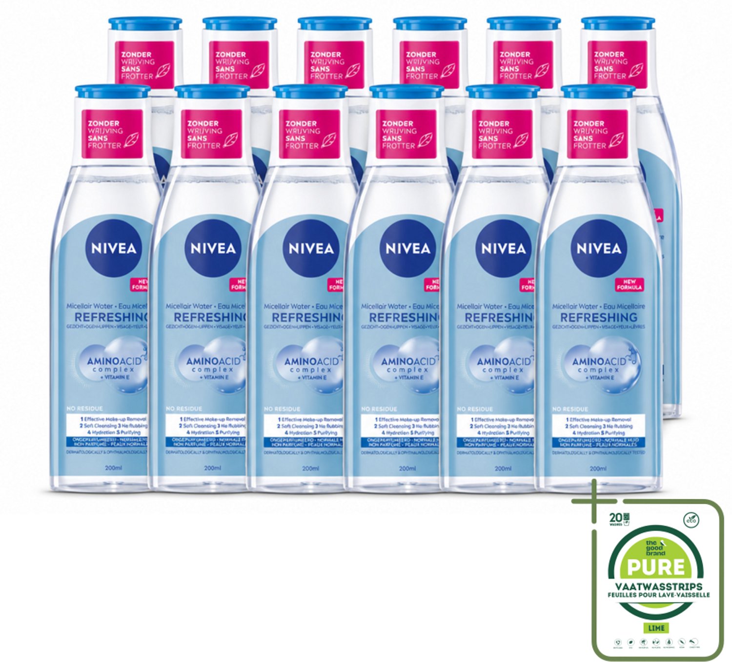 12 x NIVEA – Micellair Reinigingswater – Refreshing – 200 ml - Grootverpakking - Vaatwasstrips - Gezichtsreiniger - Micellair Water - Huid Reinigen - Make-up Verwijderen - Fris Resultaat