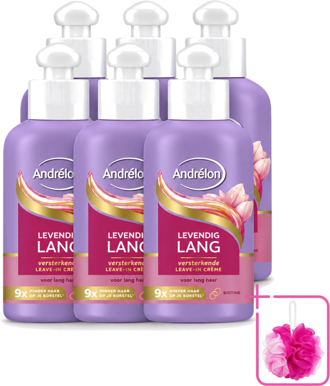 6 x Andrélon – Leave-In Crème – Levendig Lang – 200 ml - Bulkverpakking - Haarbescherming - Douchemop - Haarversterking