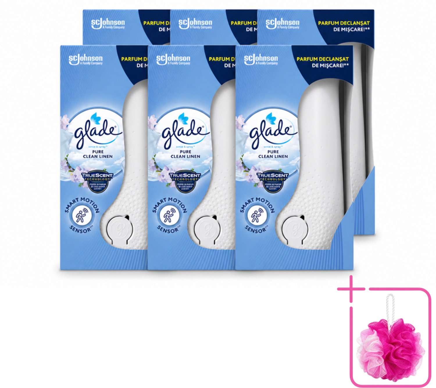 6 x Glade - Houder Sense & Spray - Pure Clean Linen - 18 ml - Bulkverpakking - Geurverspreiding - Douchemop - Luchtverfrisser
