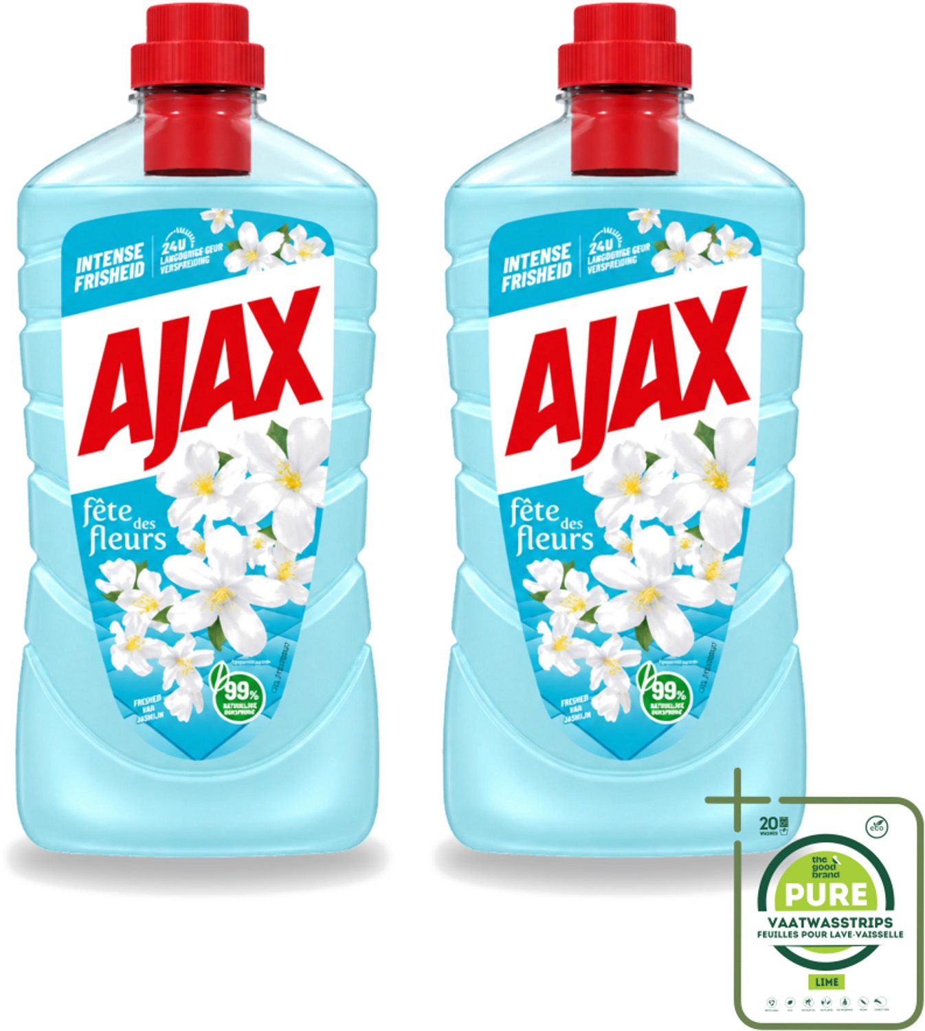 2 x Ajax – Allesreiniger – Jasmijn - 1000 ml - Grootverpakking - Vaatwasstrips - Allesreiniger - Jasmijngeur - Schoonmaken - Vloer Reinigen - Keuken Reinigen