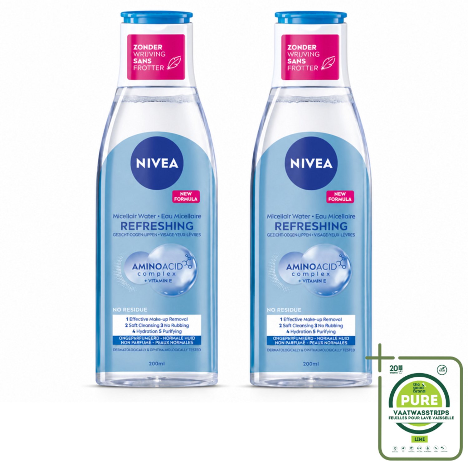 2 x NIVEA – Micellair Reinigingswater – Refreshing – 200 ml - Grootverpakking - Vaatwasstrips - Gezichtsreiniger - Micellair Water - Huid Reinigen - Make-up Verwijderen - Fris Resultaat