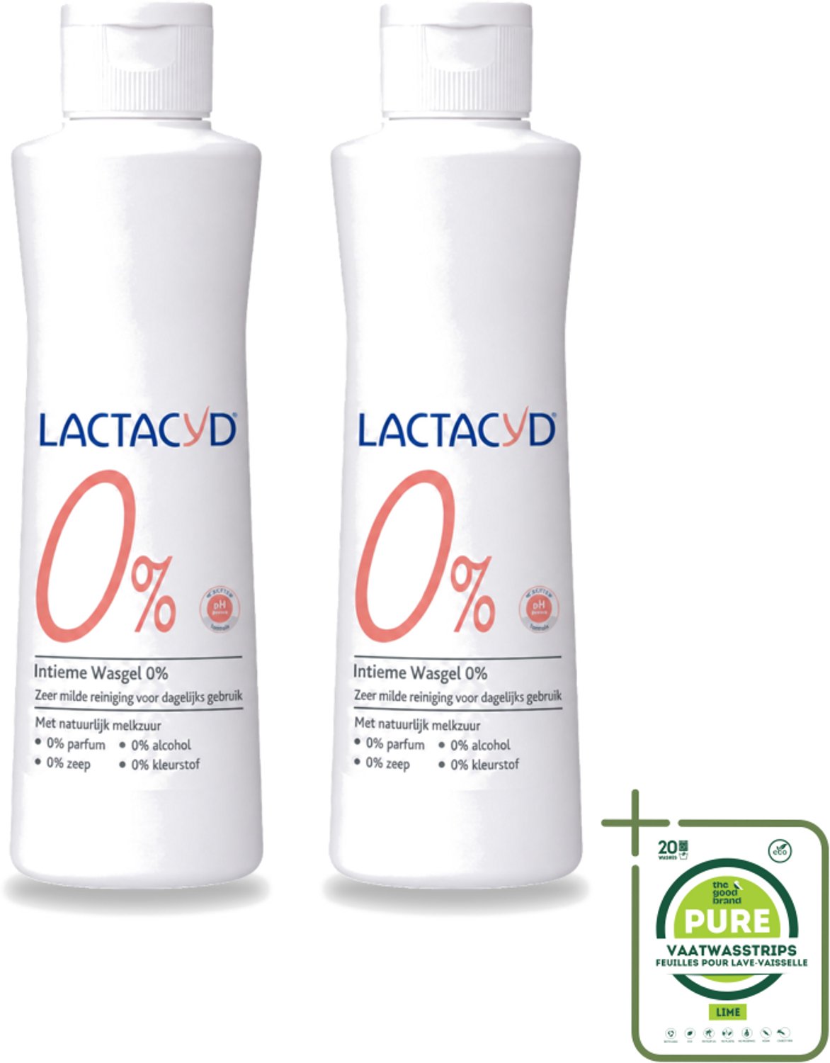 2 x Lactacyd – 0% – Milde Wasgel – 250 ml - Grootverpakking - Vaatwasstrips - Intieme Wasgel - Gevoelige Huid - PH-vriendelijk - Zeepvrij - Milde Wasgel