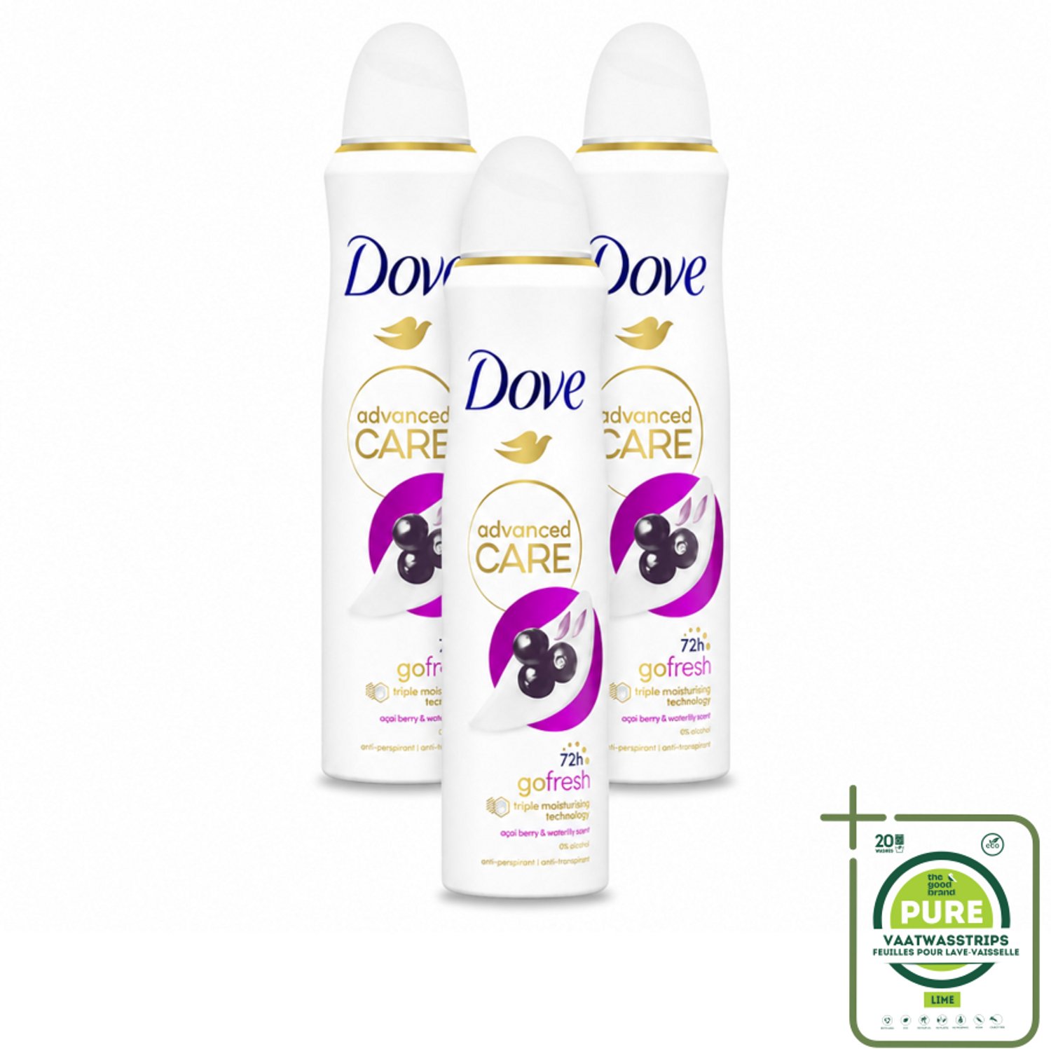 3 x Dove – Deodorant Spray – Acai Berry & Waterlily – 150 ml - Grootverpakking - Anti-transpirant - Deodorant Spray - Zweetvermindering - Geur - Huidbescherming