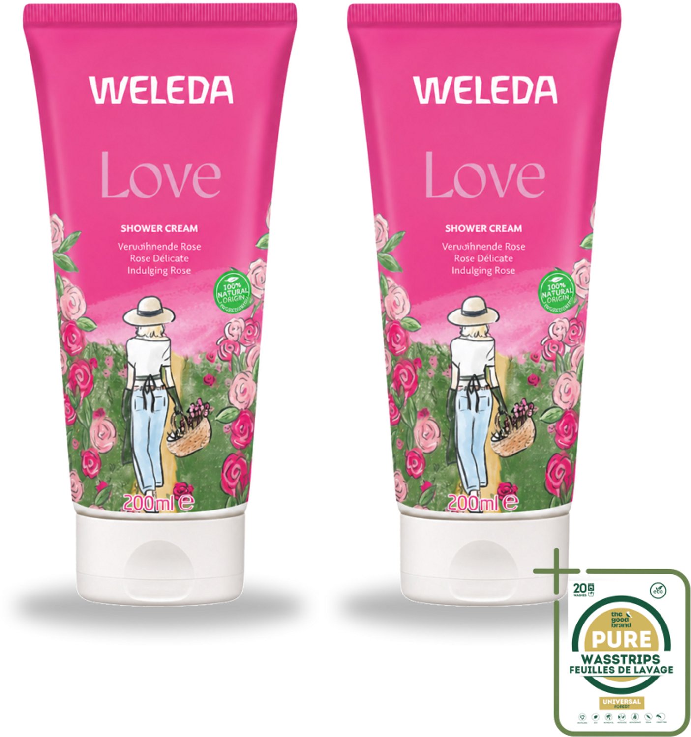 2 x WELEDA - Douchecrème Aroma Shower Love - 200 ml - Wasstrips - Douchecrème - Aromatherapie - Natuurlijke Douchecrème - Liefdevolle Geur - Wellness Douche