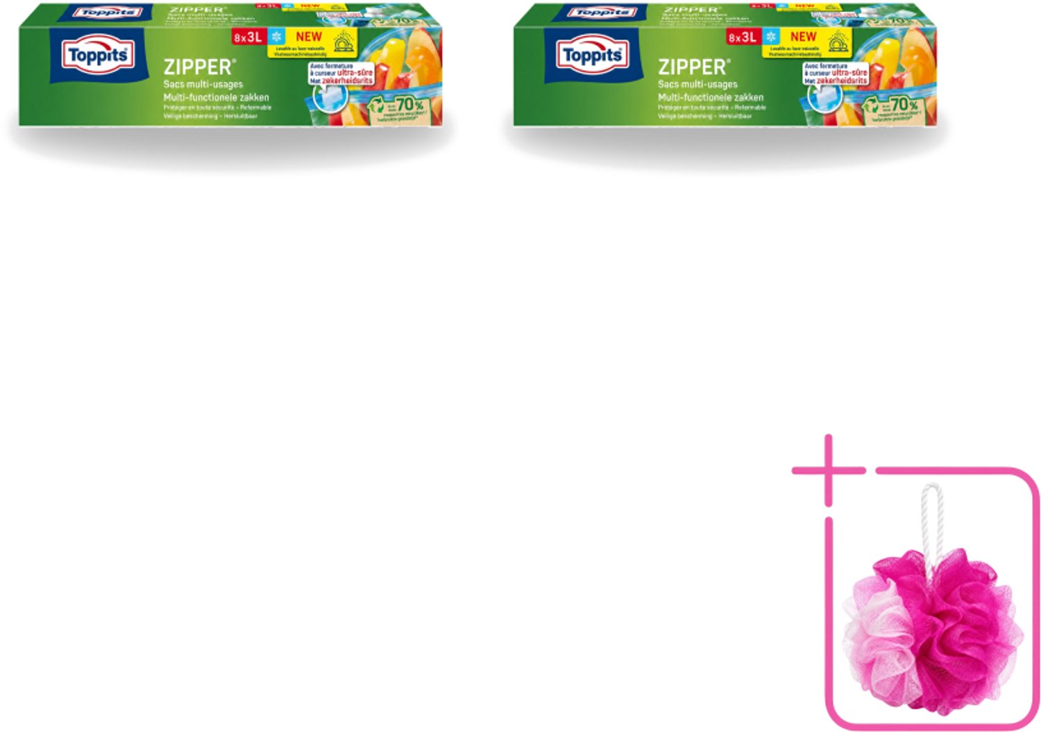 2 x Toppits – Zipper Multifunctionele Zakken – 3 Liter – 8 Zakjes - Bulkverpakking - Zipper zakken - Douchemop - Lekvrij