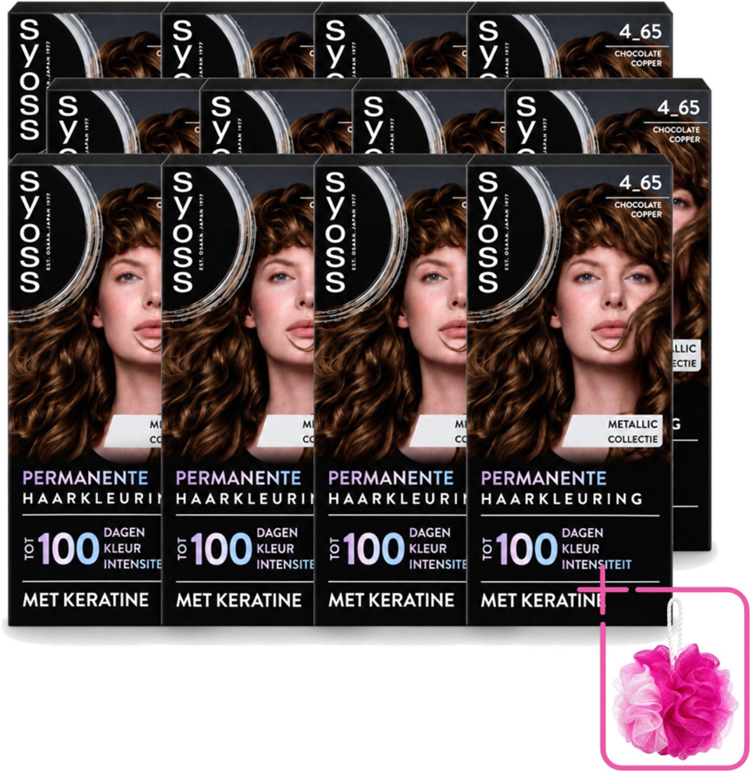 12 x SYOSS - Permanent Coloration 4-65 - Haarverf - Permanente Haarkleuring - Chocolate Copper - Grijsdekking - Bulkverpakking - Haarkleur - Douchemop - Permanent haarkleuren