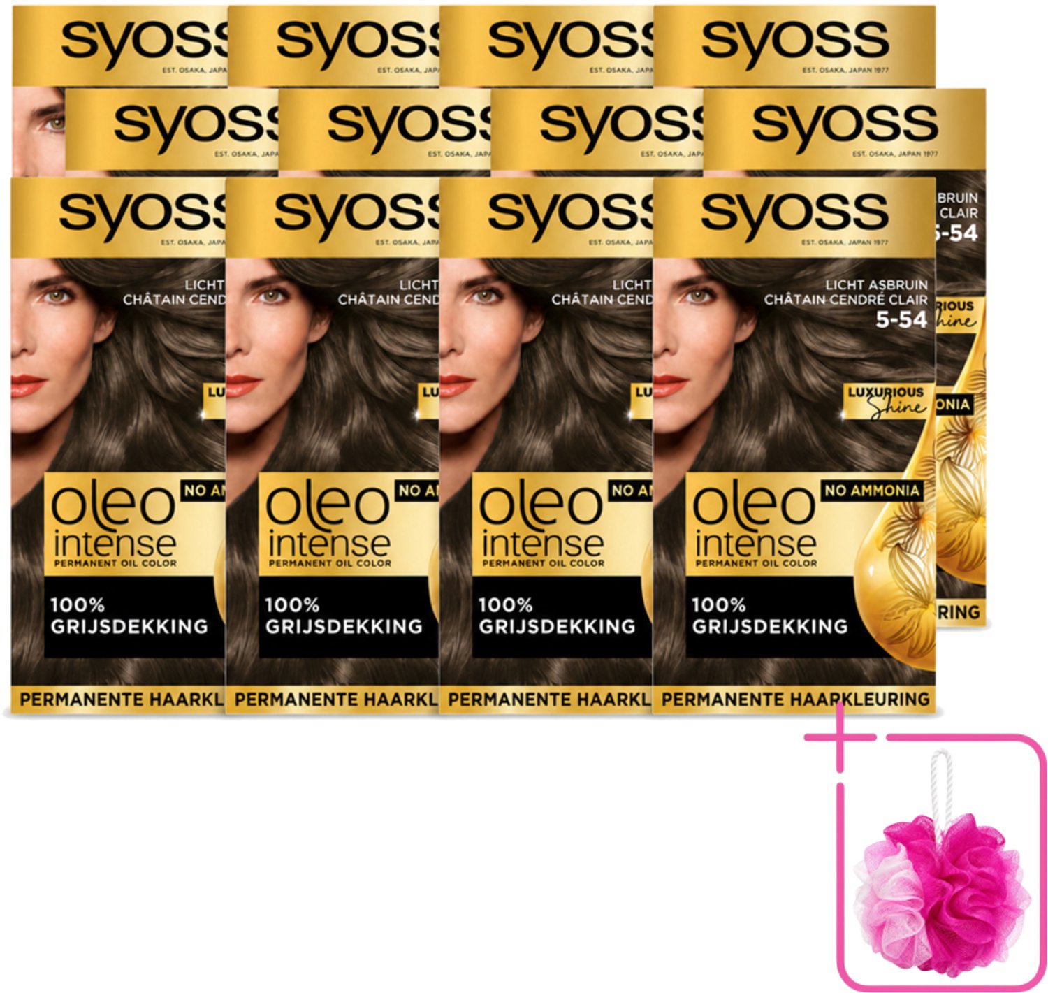 12 x SYOSS - Oleo Intense 5-54 Licht As Bruin - Haarverf - Zonder Ammoniak - Grijsdekking - Langdurige Kleur - Bulkverpakking - Haarkleur - Douchemop - Haarkleuring