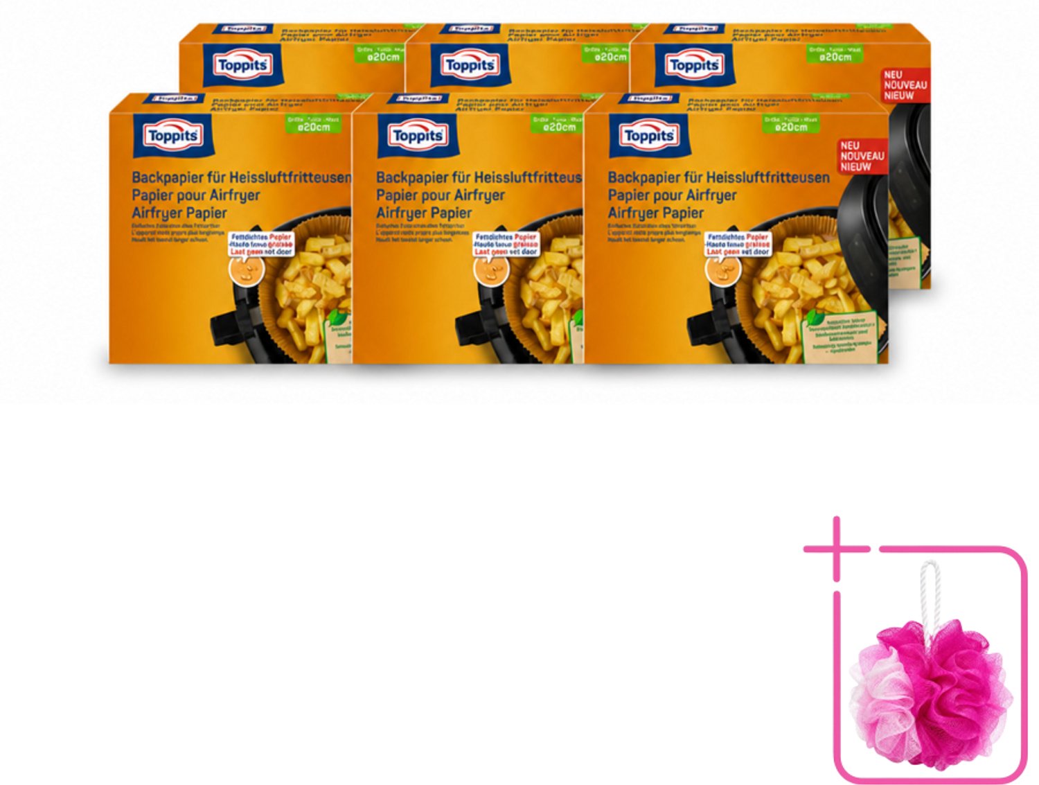 6 x Toppits – Airfryer Papier – 20 cm – 20 Zakjes - Bulkverpakking - Airfryer bakpapier - Douchemop - Bakpapier airfryer