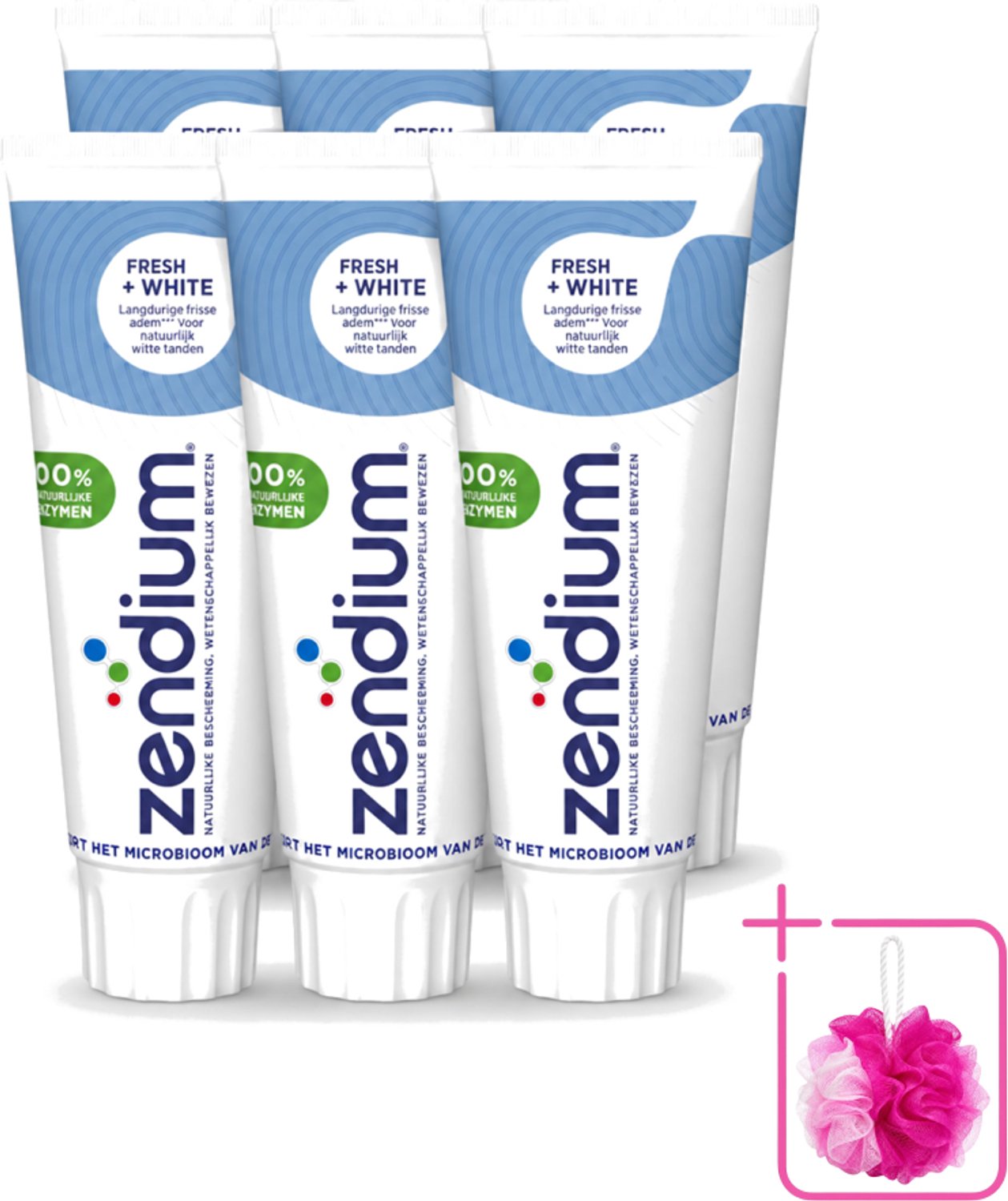 6 x Zendium - Tandpasta - Fresh+ White - 75 ml - Bulkverpakking - Tandpasta - Douchemop - Frisse adem