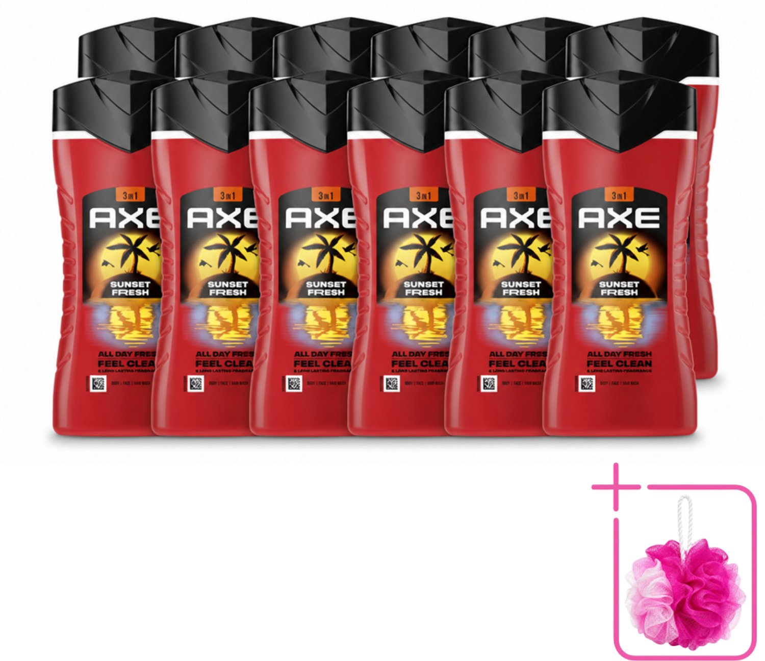 12 x Axe – Douchegel 3-in-1 – Sunset Fresh – 250 ml - Bulkverpakking - Douchegel - Douchemop - Frisheid