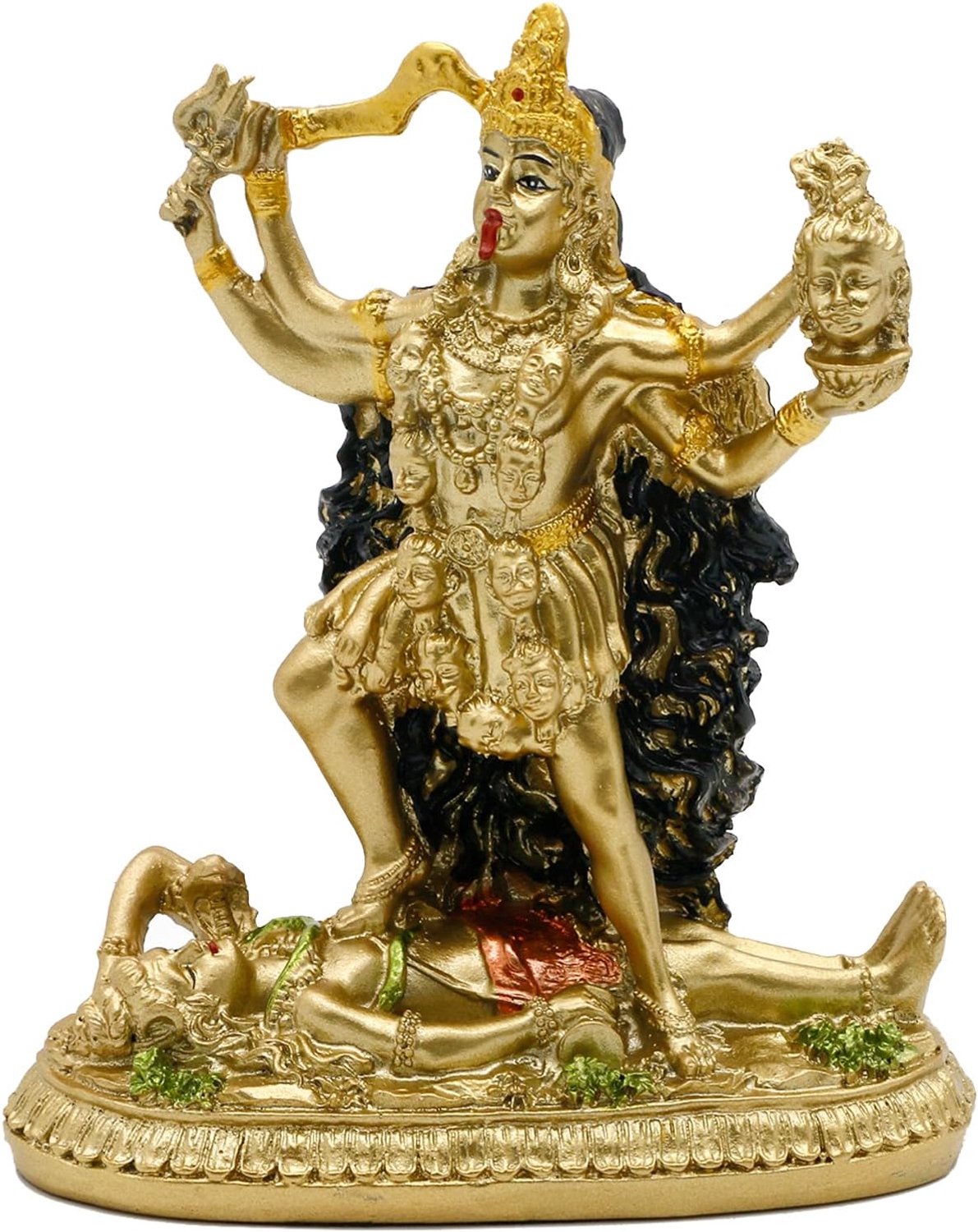 Antiek gouden hindoeïstische god Kali standbeeld - Indisch idool Murti Pooja item Kali Maa beeldje thuis tempel Mandir Decor Religie Puja Decoratie Item