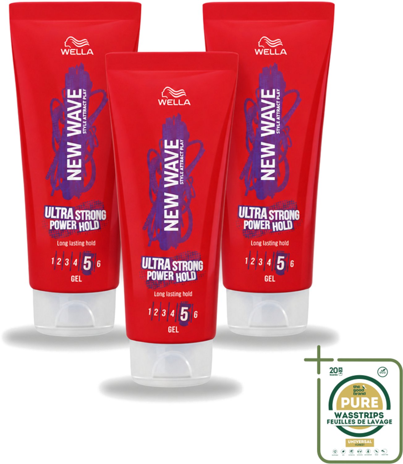 3 x Wella – New Wave Ultra Strong Power Hold – Haargel – 200 ml - Wasstrips - Haargele - Stijl - Fixatie - Krachtige Houding - Haarstructuur