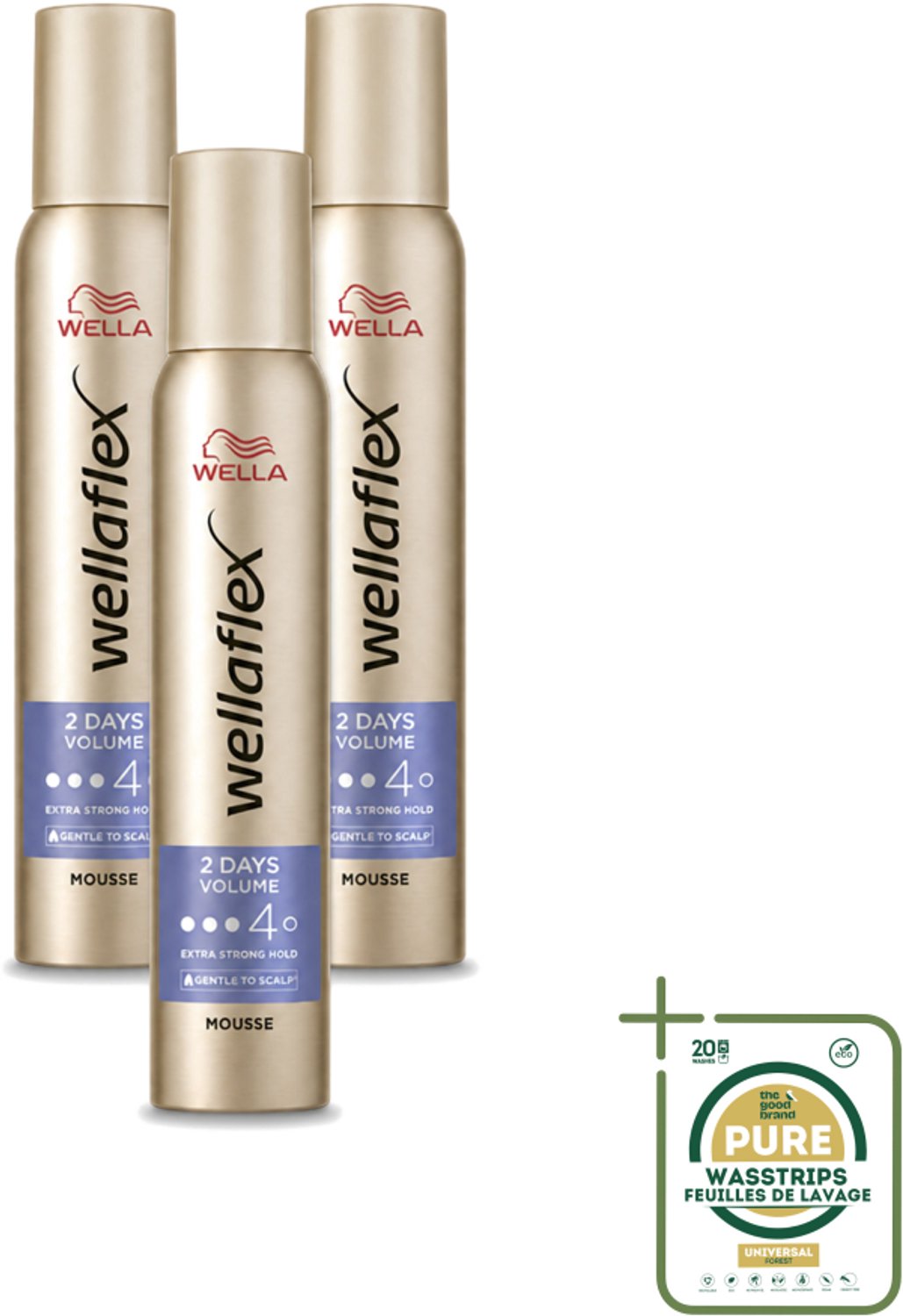 3 x Wella – Flex 2 Days Volume – Haarmousse – 200 ml - Wasstrips - Haarmousse - Volume - Haarfixatie - Haarverzorging - Haarverdikkend